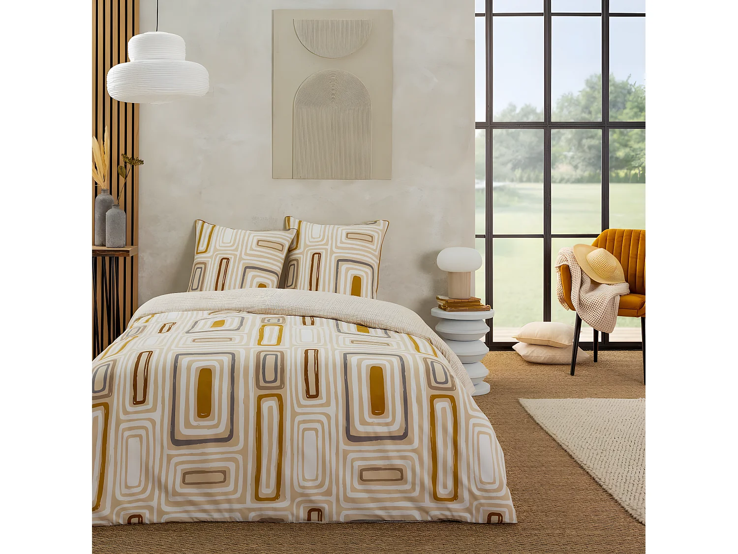 Parure de lit 2 personnes géométrique réversible 240x220cm