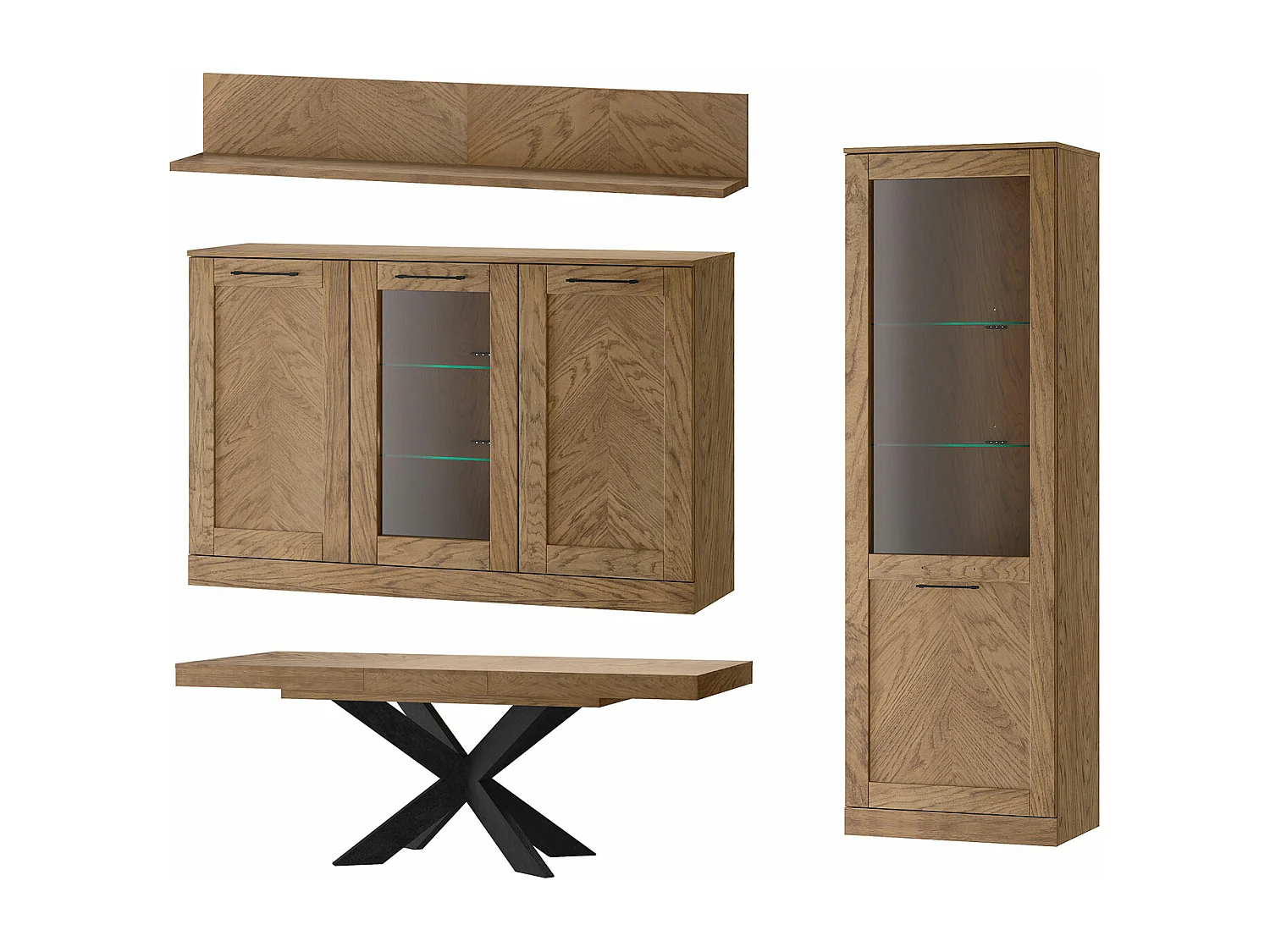 WOHNZIMMER-SET Cozy Eiche Rustikal 4-teilig