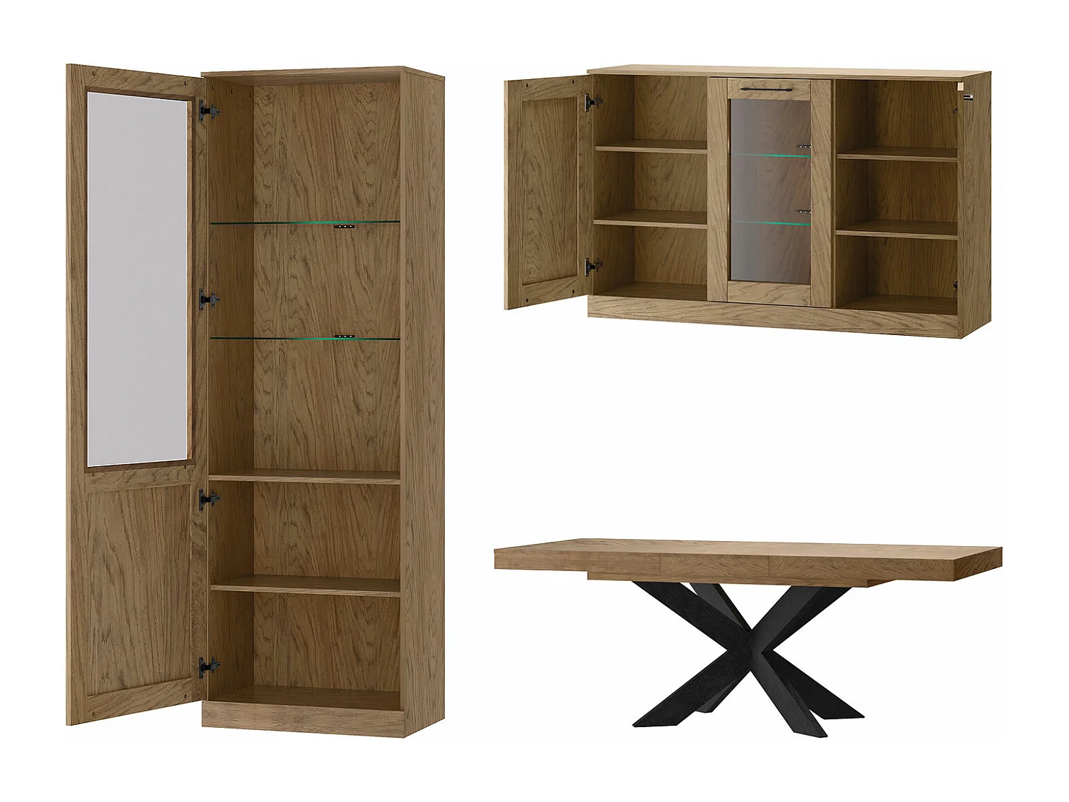 WOHNZIMMER-SET Cozy Eiche Rustikal 4-teilig