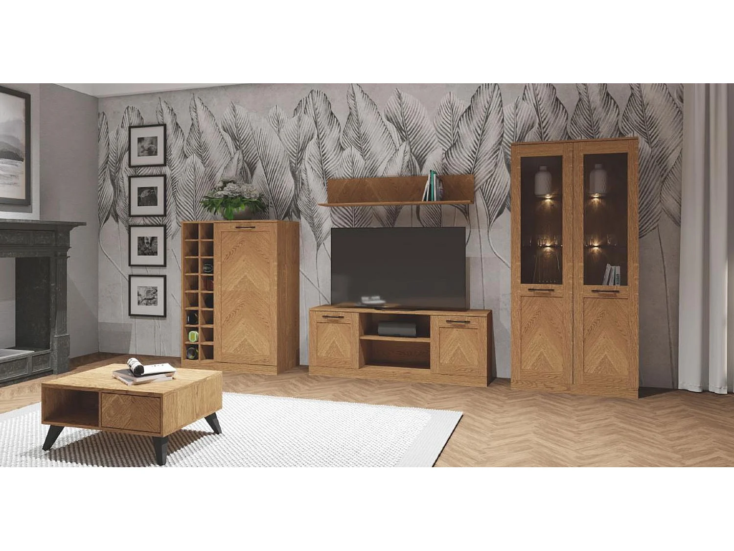 WOHNZIMMER-SET Cozy Eiche Rustikal 3-teilig