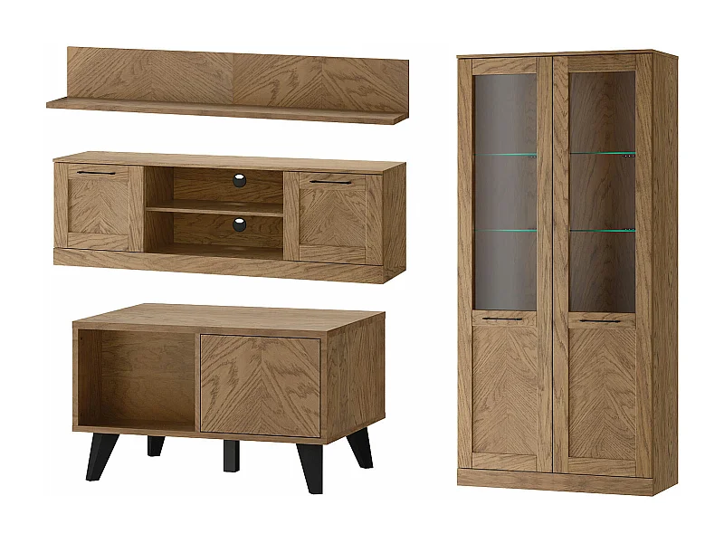 WOHNZIMMER-SET Cozy Eiche Rustikal 4-teilig