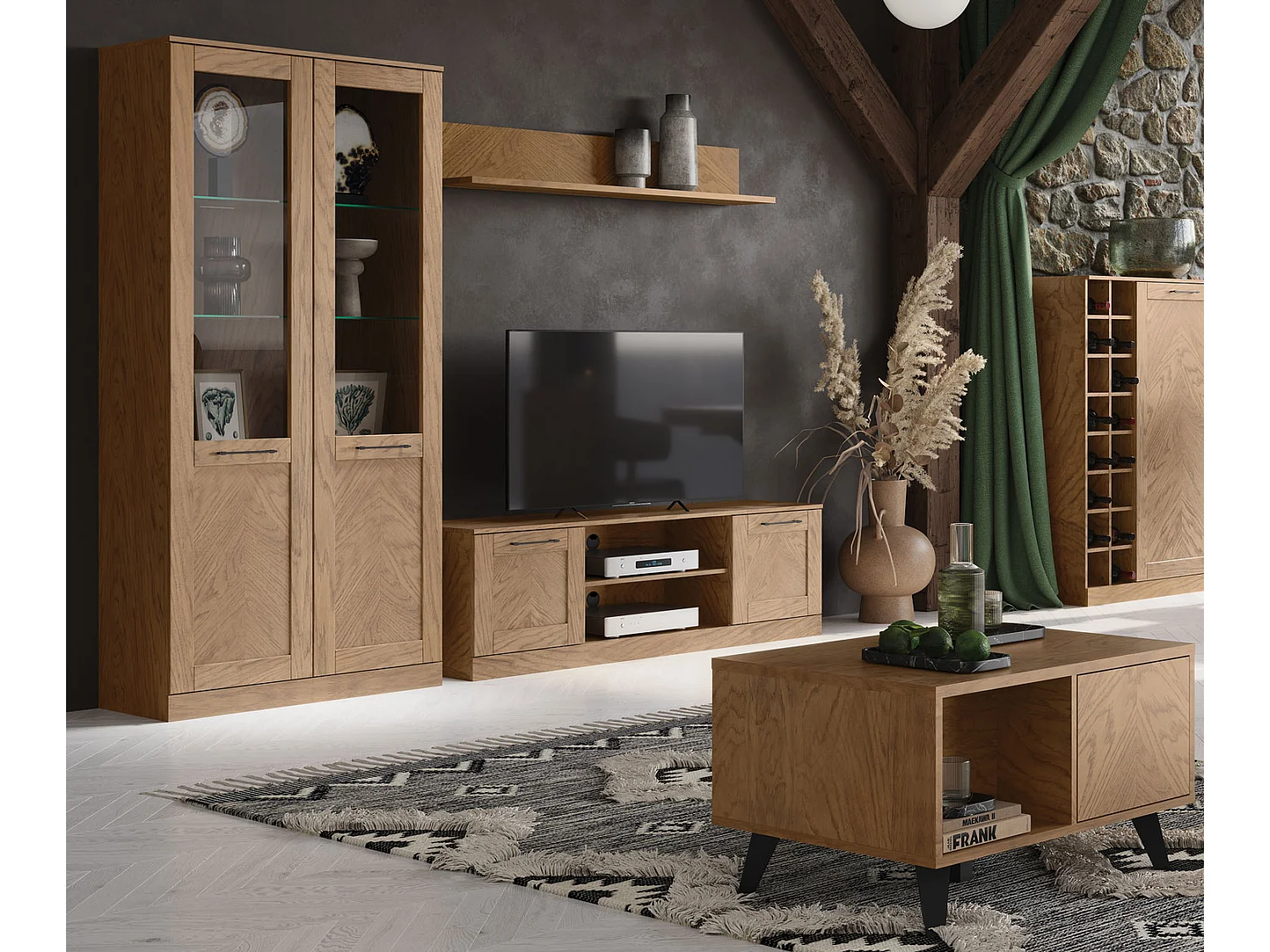 WOHNZIMMER-SET Cozy Eiche Rustikal 4-teilig