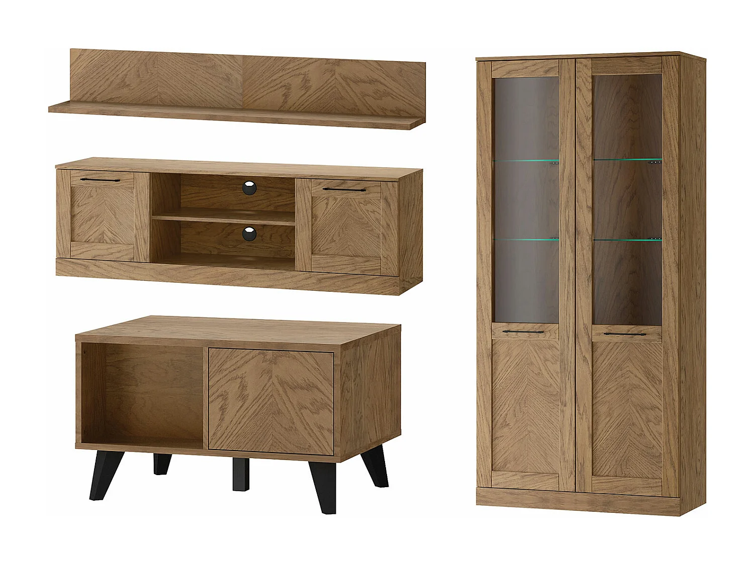 WOHNZIMMER-SET Cozy Eiche Rustikal 4-teilig