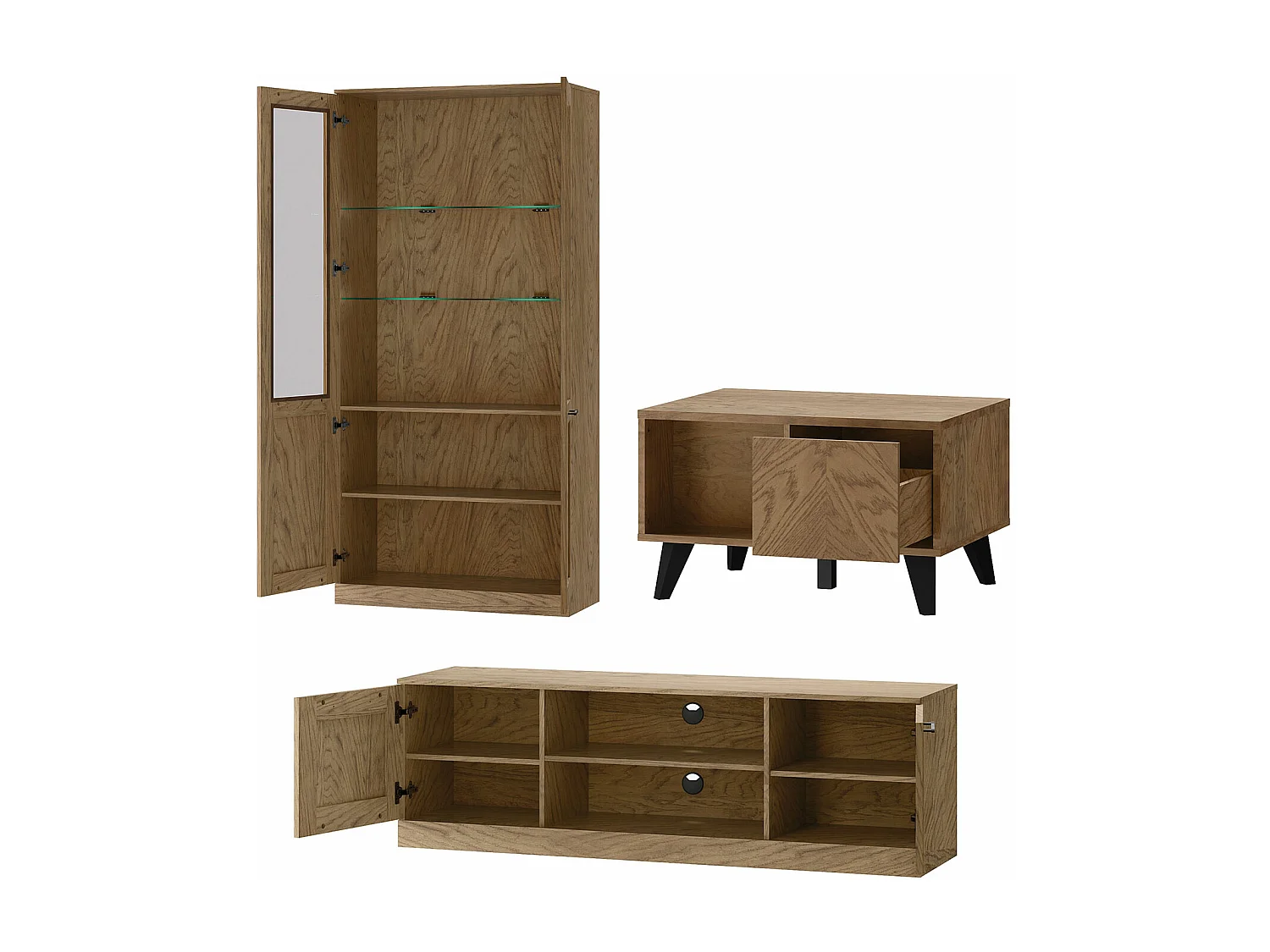 WOHNZIMMER-SET Cozy Eiche Rustikal 4-teilig