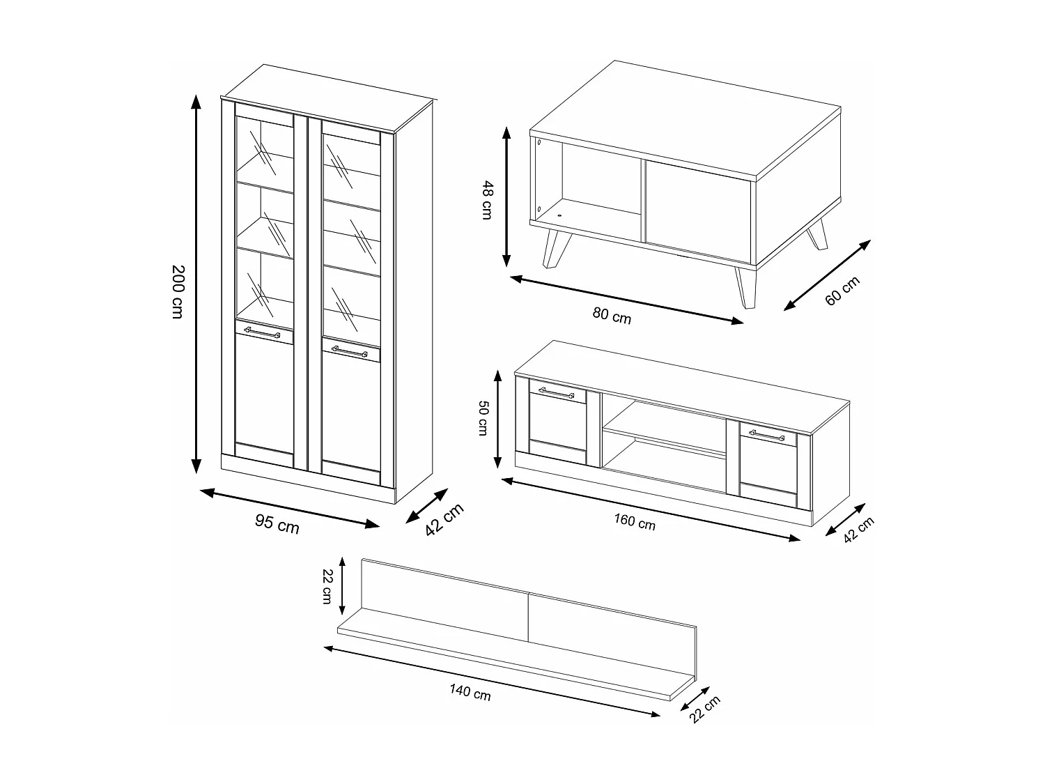 WOHNZIMMER-SET Cozy Eiche Rustikal 4-teilig