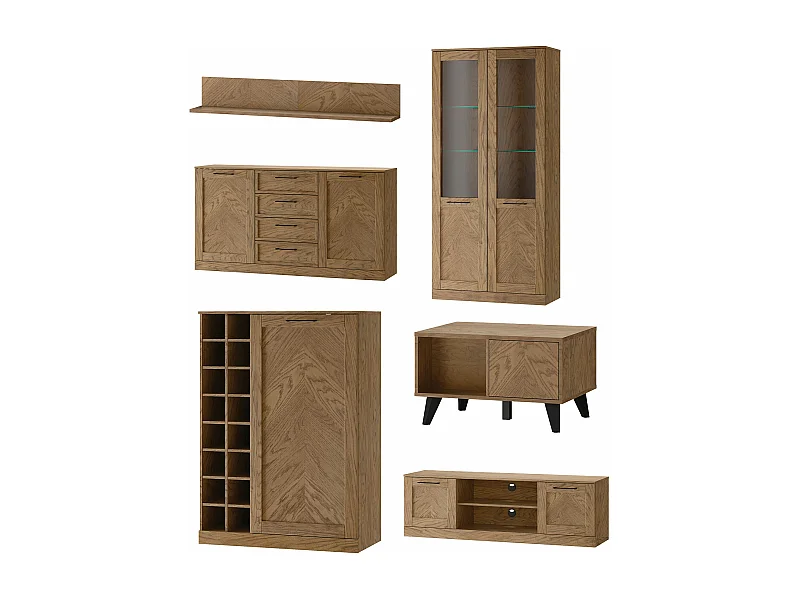 WOHNZIMMER-SET Cozy Eiche Rustikal 6-teilig