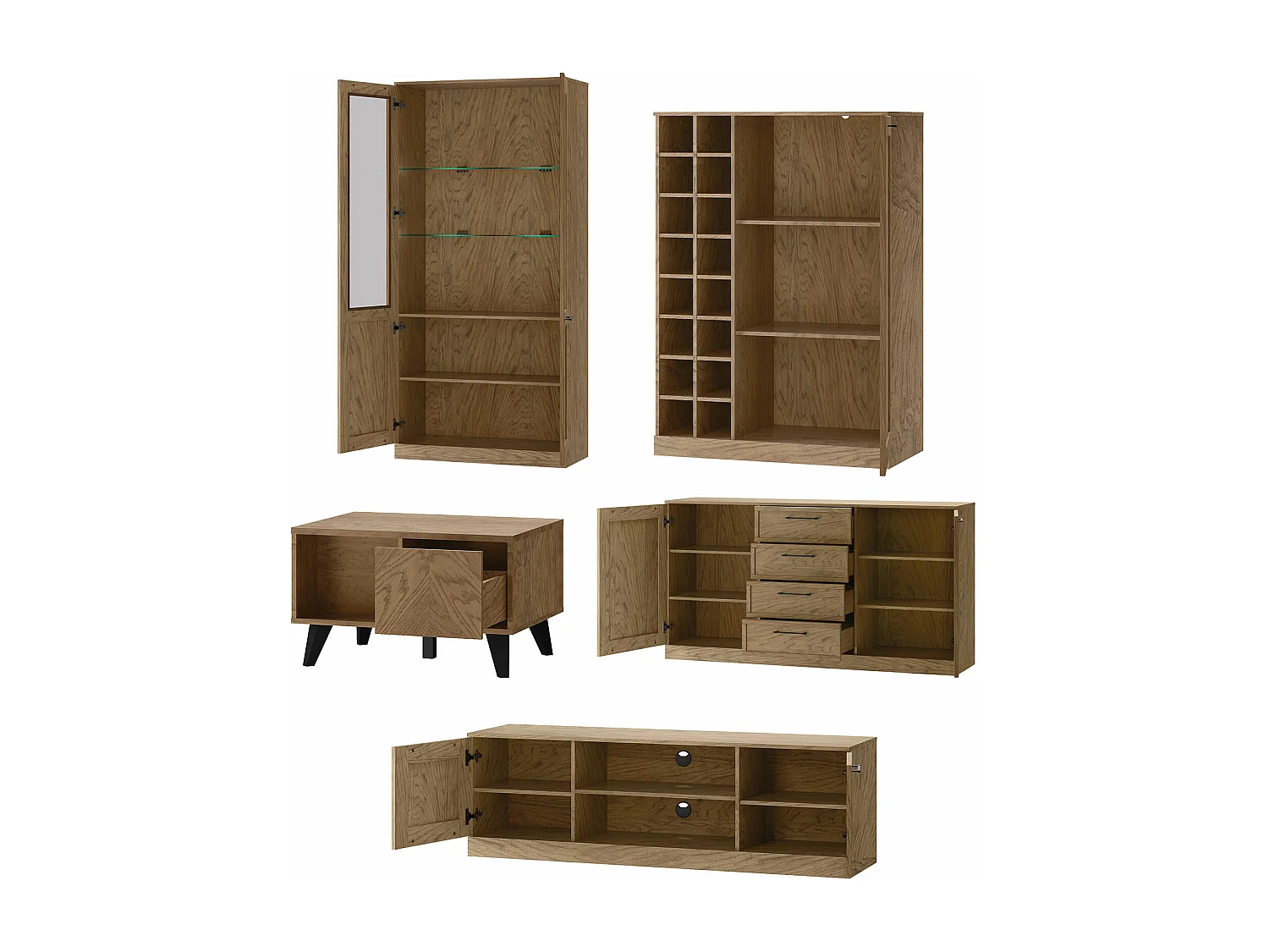 WOHNZIMMER-SET Cozy Eiche Rustikal 6-teilig