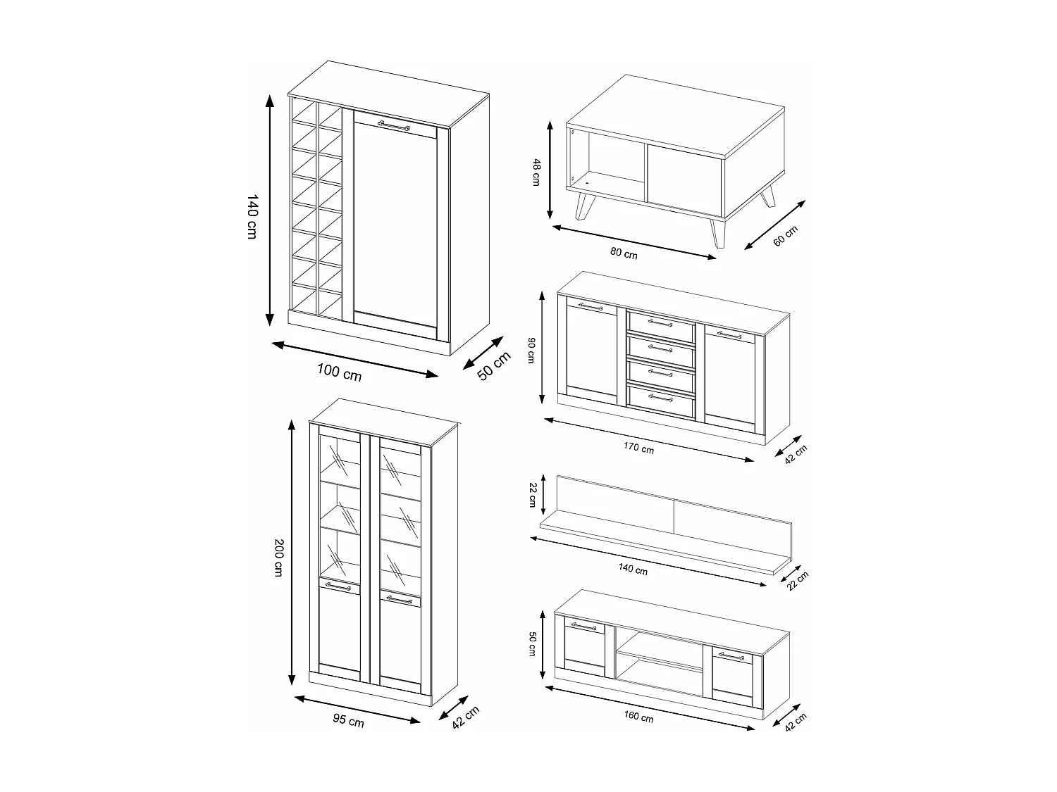 WOHNZIMMER-SET Cozy Eiche Rustikal 6-teilig