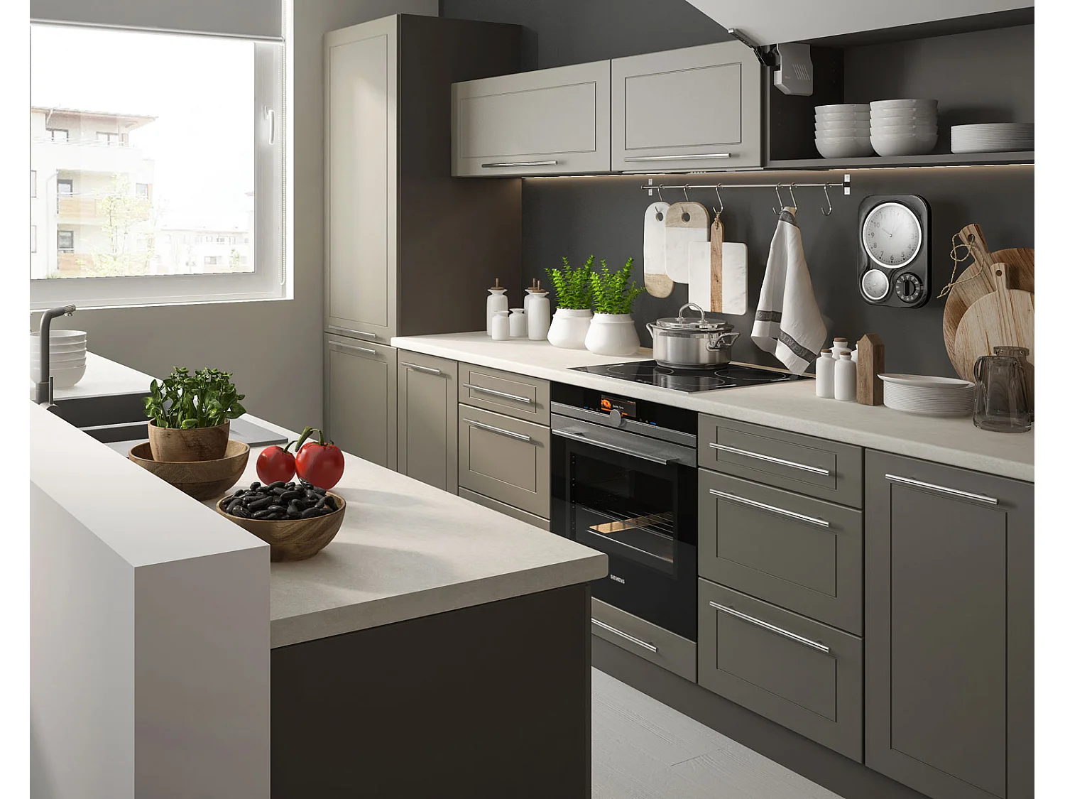 KÜCHENLEERBLOCK Bari lava / olivgrün matt 9-teilig