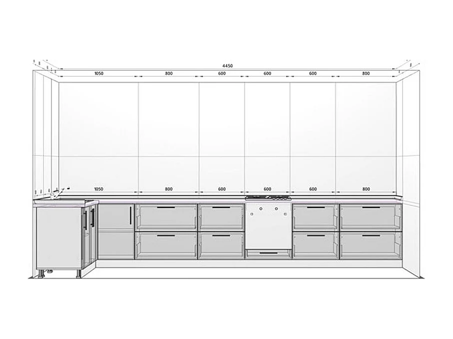 WINKELKÜCHE Bari weiß - schwarz / reinweiß matt - schwarz glas 15-teilig