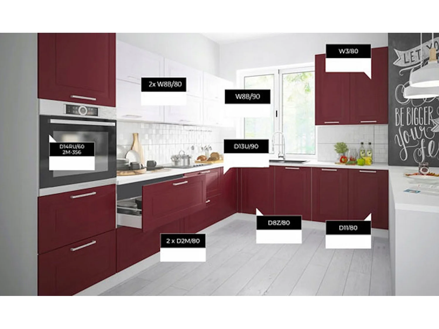 WINKELKÜCHE Rimini grau / signalweiß - purpurrot matt 10-teilig