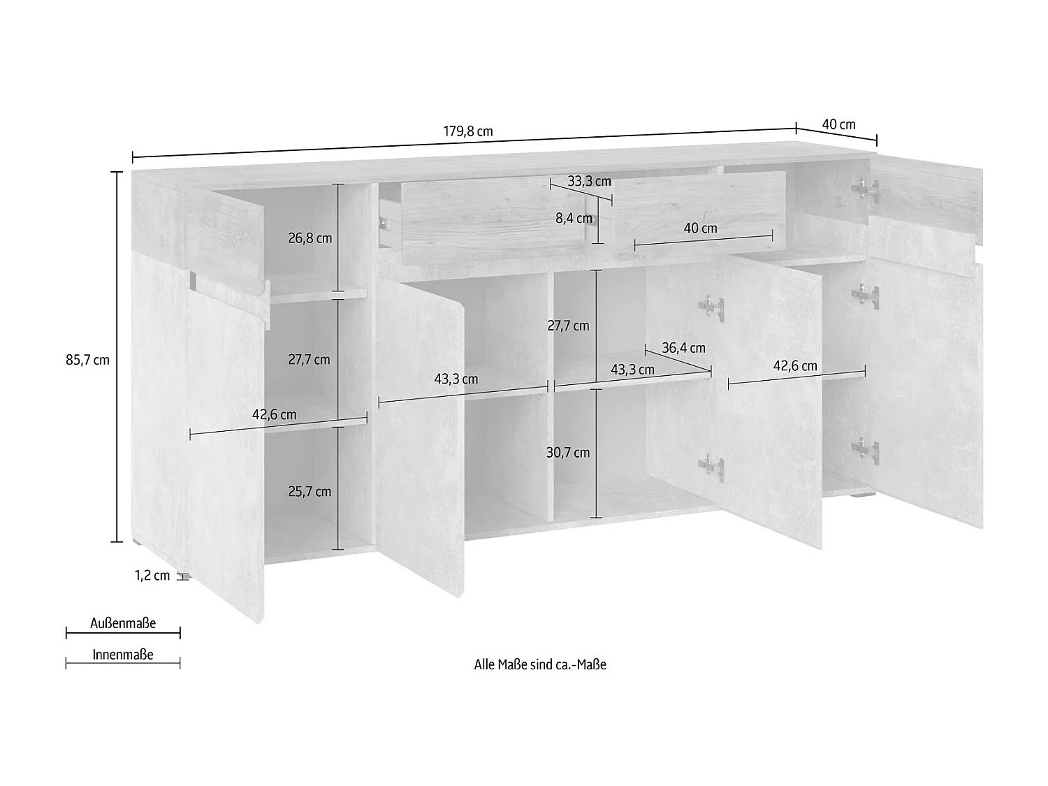SIDEBOARD Rimini weiß 180 / 40 / 86cm
