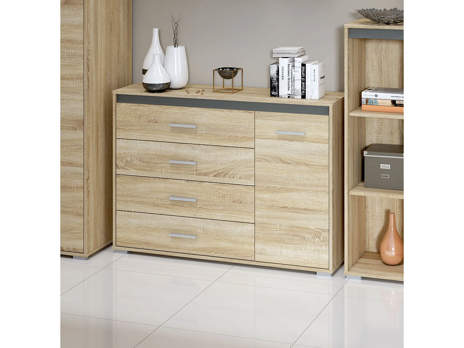 KOMMODE Avo Sonoma Eiche, Absetzung austauschbar 120 / 34 / 85cm