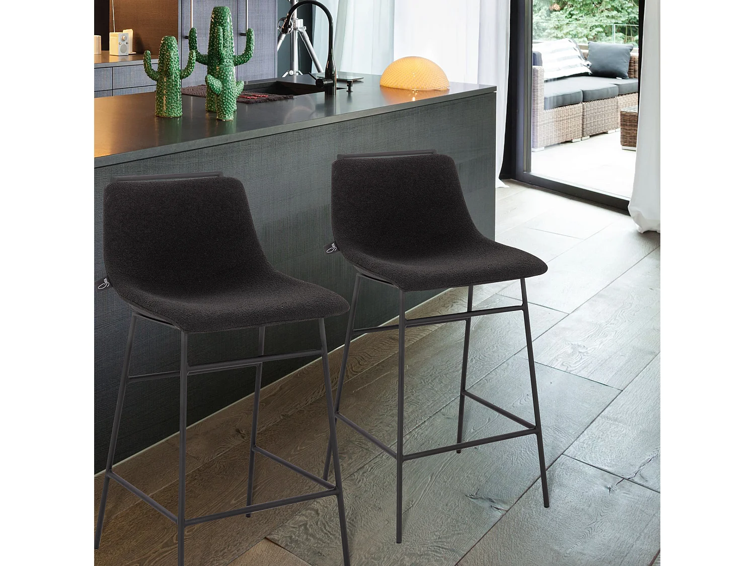 Lot de 2 tabourets de bar avec dossier Repose-pieds Boucle