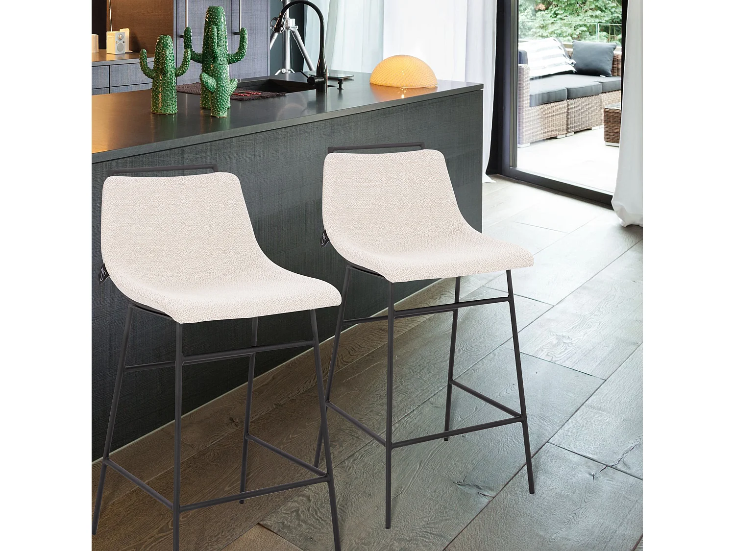 Lot de 2 tabourets de bar avec dossier Repose-pieds Boucle