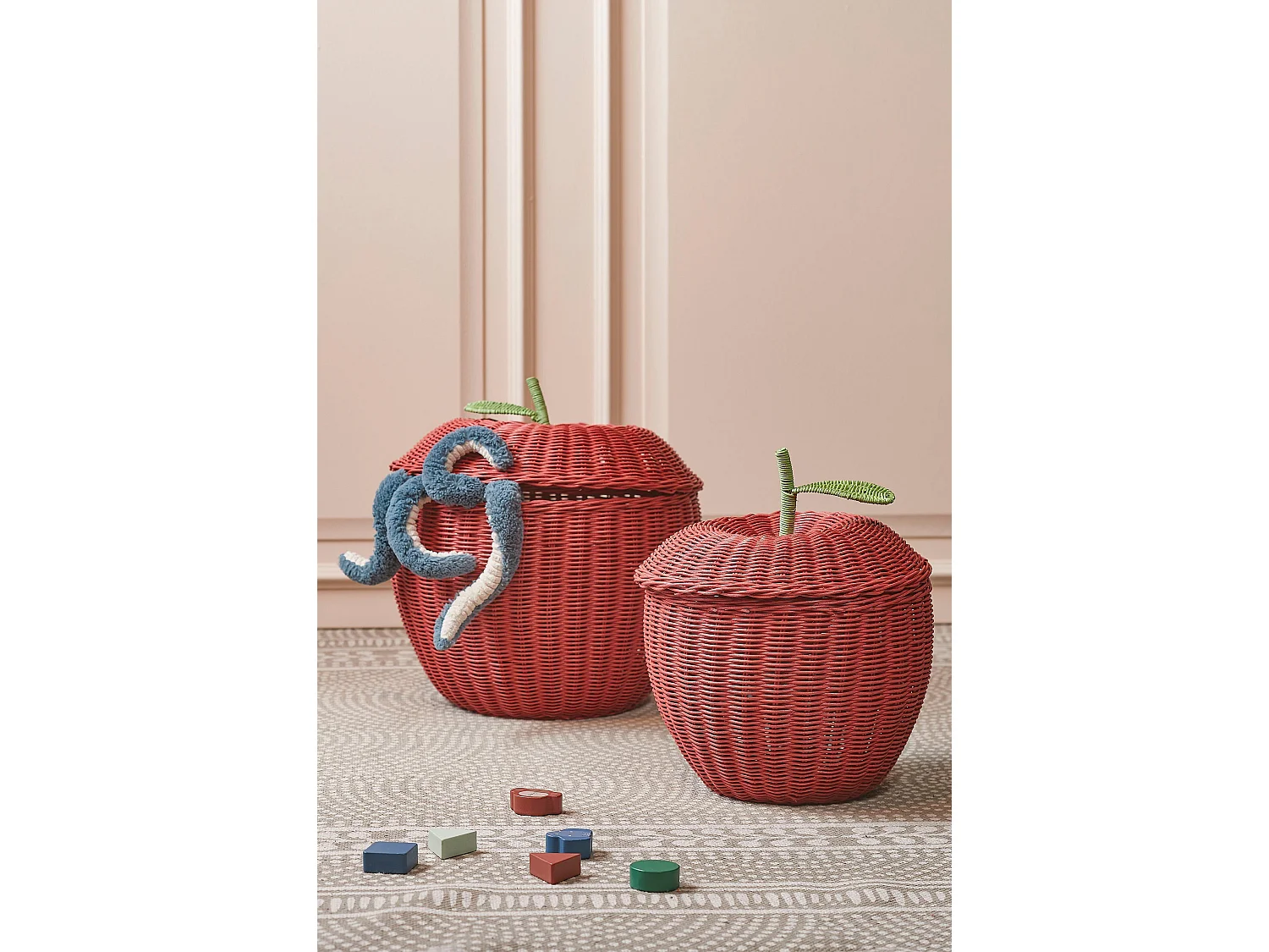 Opbergmand set van rotan - 30 x 30 x 48 - Rood -