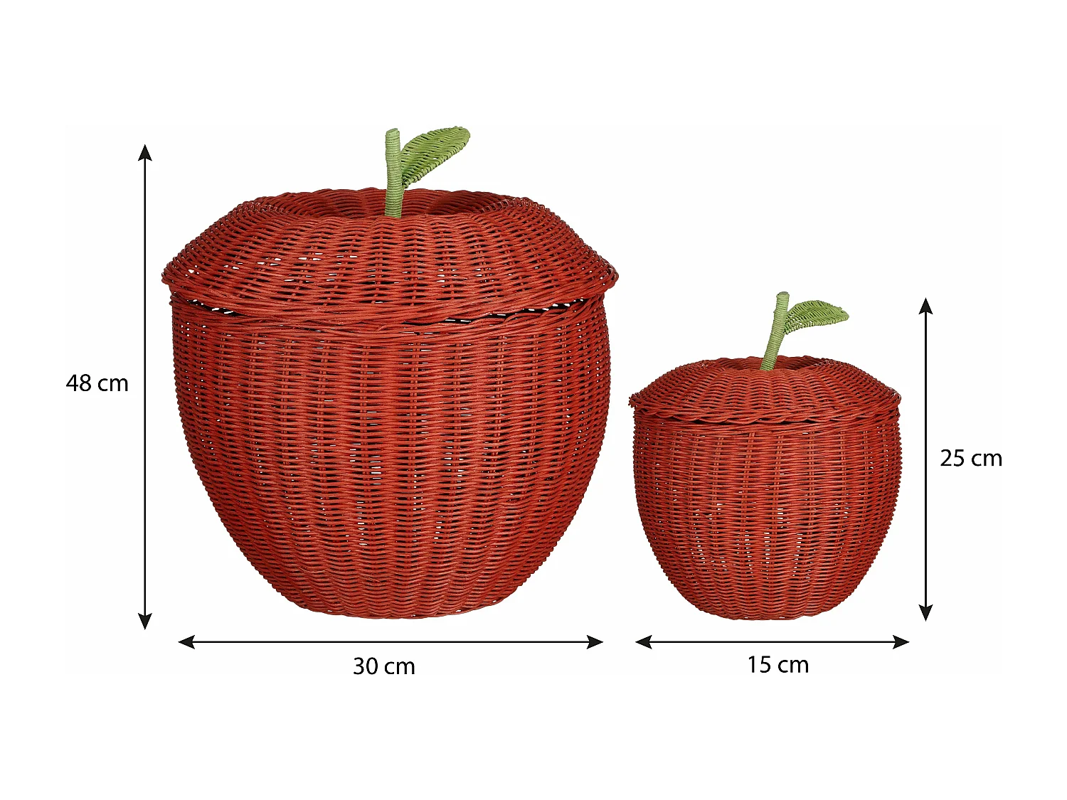 Opbergmand set van rotan - 30 x 30 x 48 - Rood -