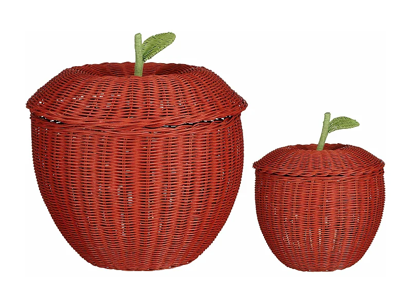 Opbergmand set van rotan - 30 x 30 x 48 - Rood -