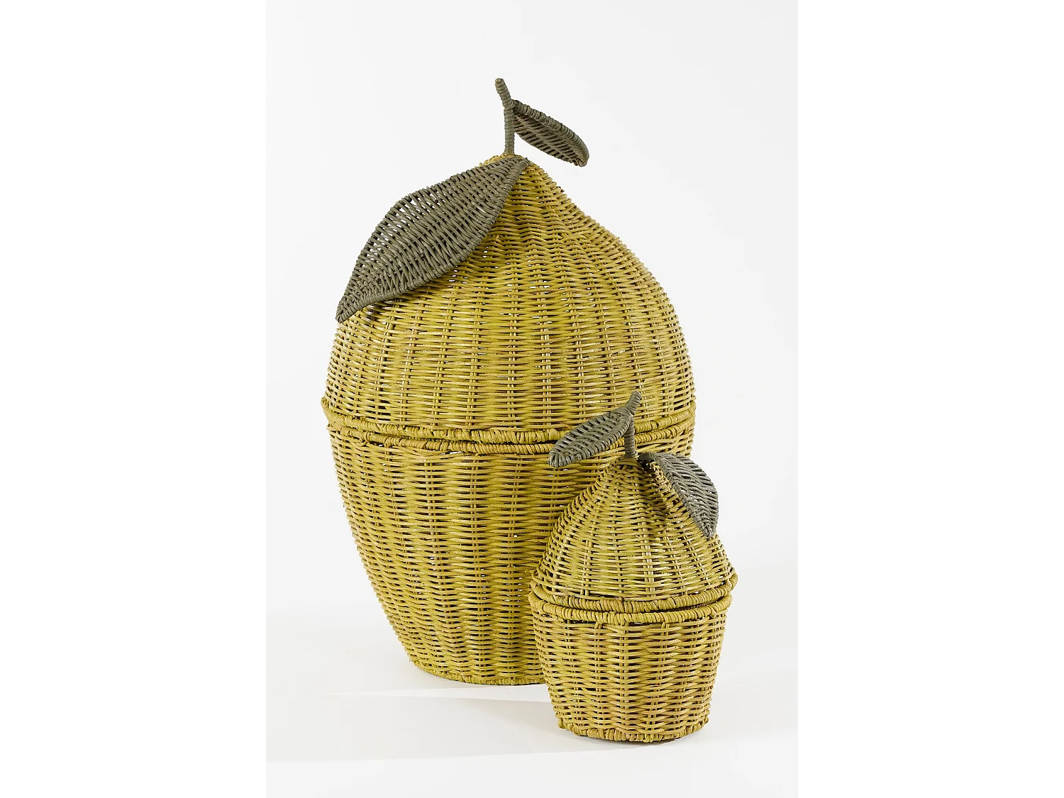 Ensemble de panier de rangement en rotin - 30 x 30 x 48 - Jaune -