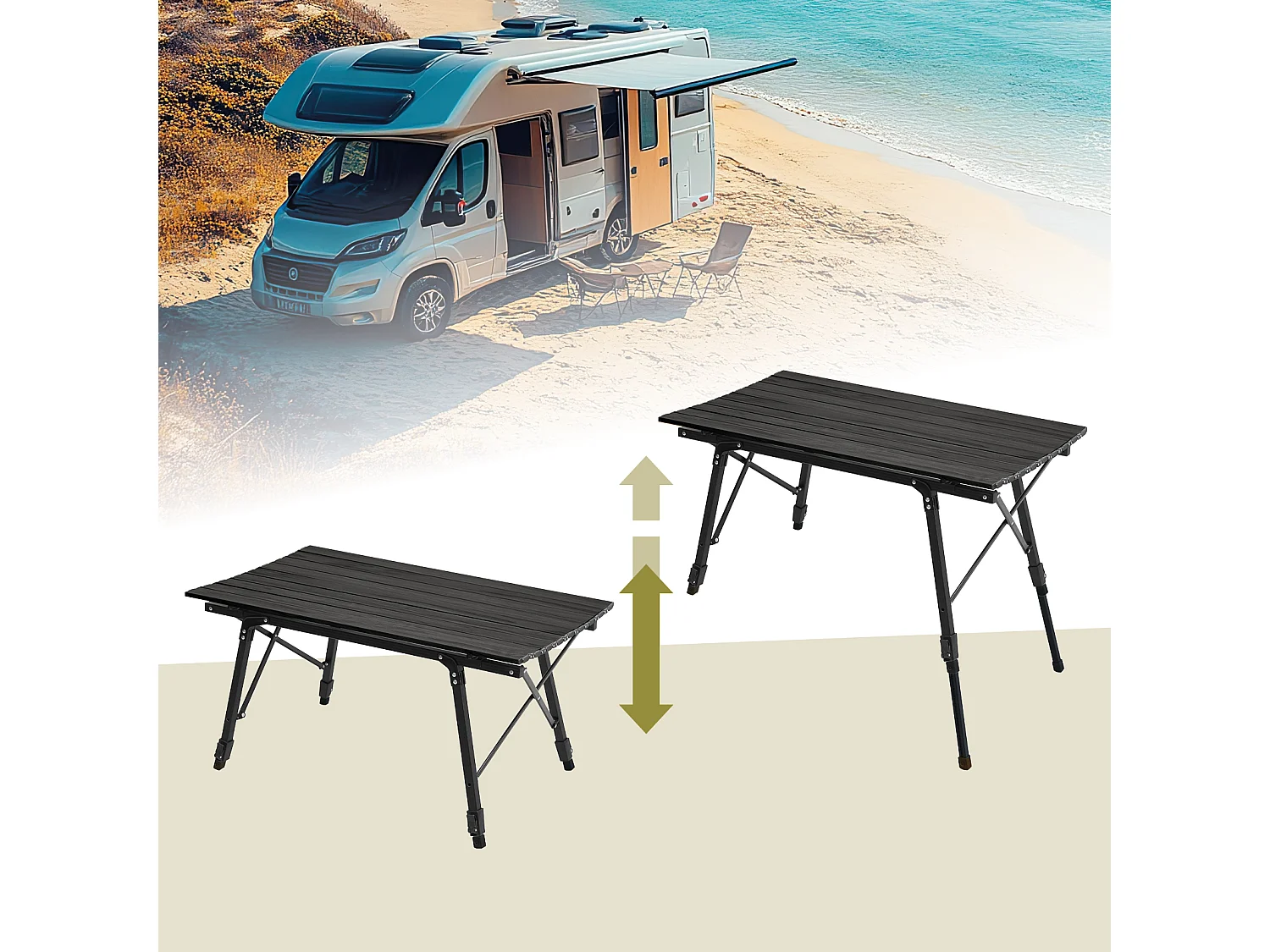 Table de camping pliable JAWINIO, table pliante réglable en hauteur, aluminium noir