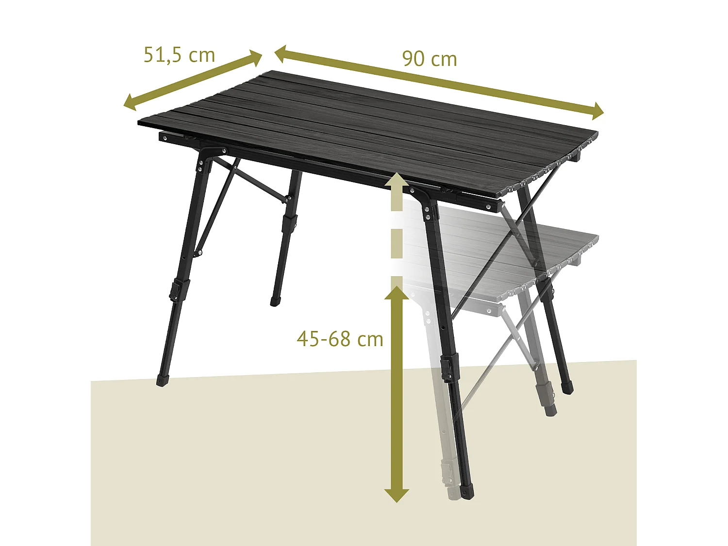 Table de camping pliable JAWINIO, table pliante réglable en hauteur, aluminium noir