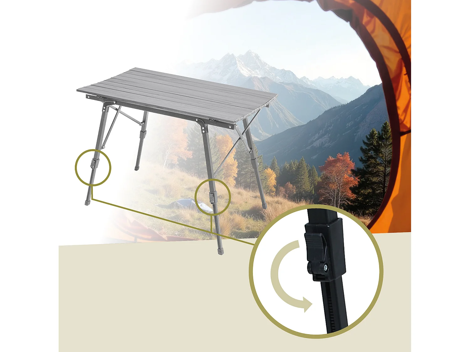 Table de camping pliable JAWINIO, table pliante réglable en hauteur, aluminium argent