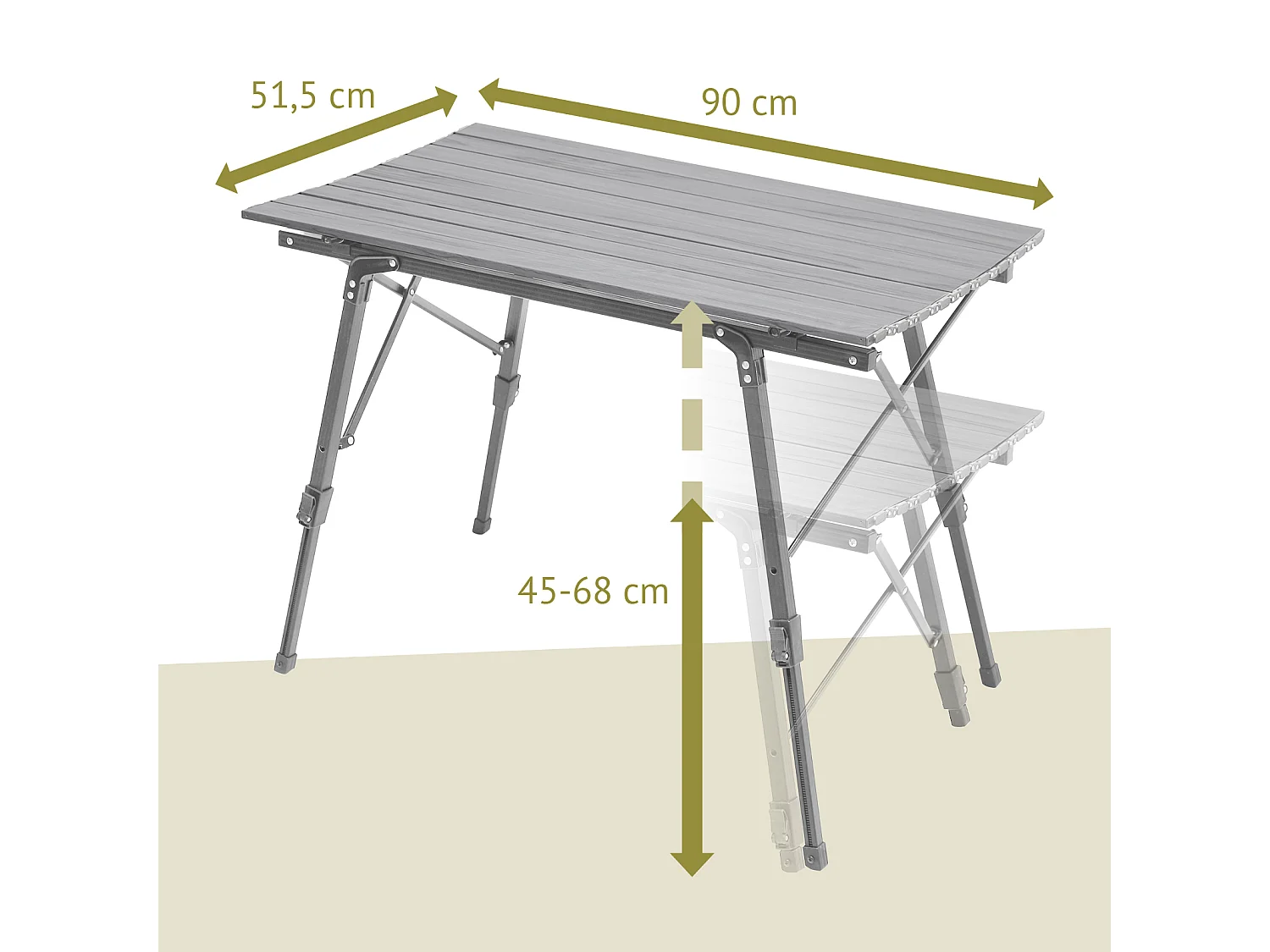 Table de camping pliable JAWINIO, table pliante réglable en hauteur, aluminium argent