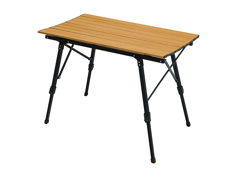 Table de camping pliable JAWINIO, table pliante réglable en hauteur, aluminium aspect bois/noir