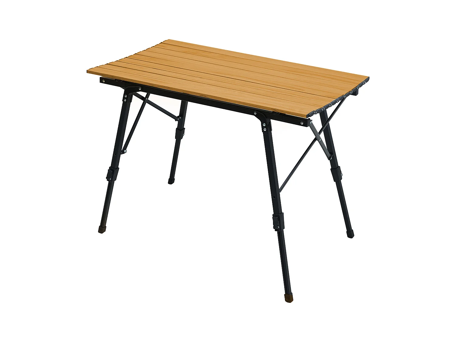 Table de camping pliable JAWINIO, table pliante réglable en hauteur, aluminium aspect bois/noir