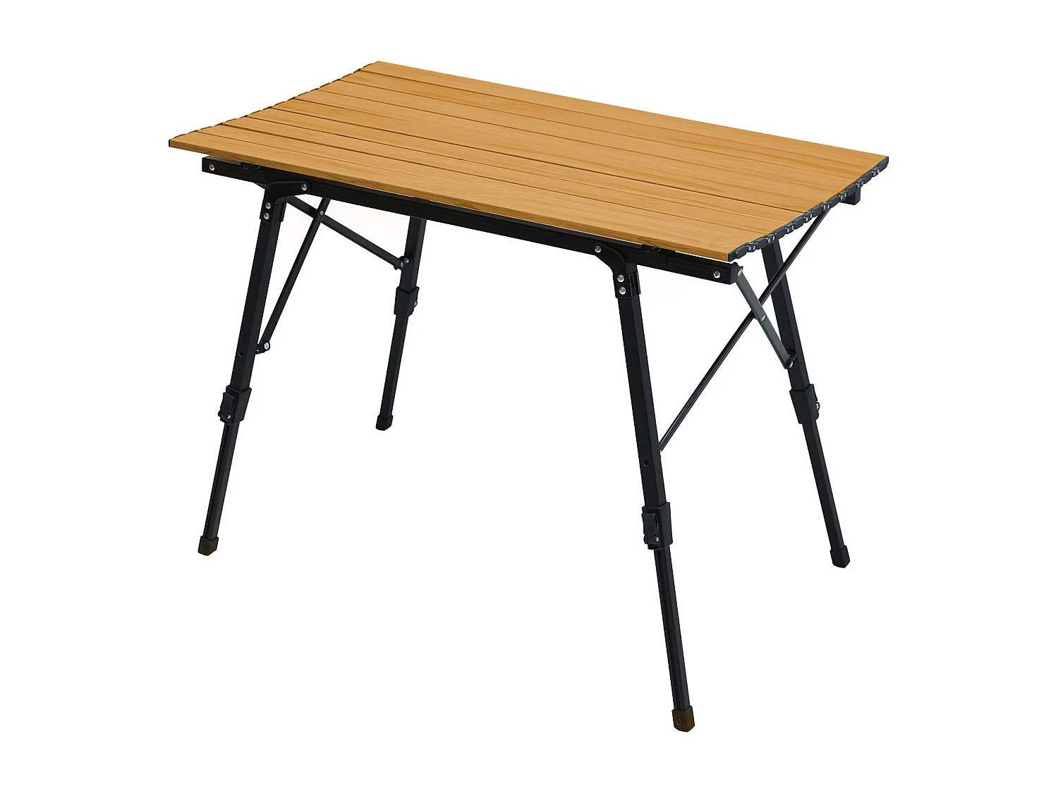 Table de camping pliable JAWINIO, table pliante réglable en hauteur, aluminium aspect bois/noir