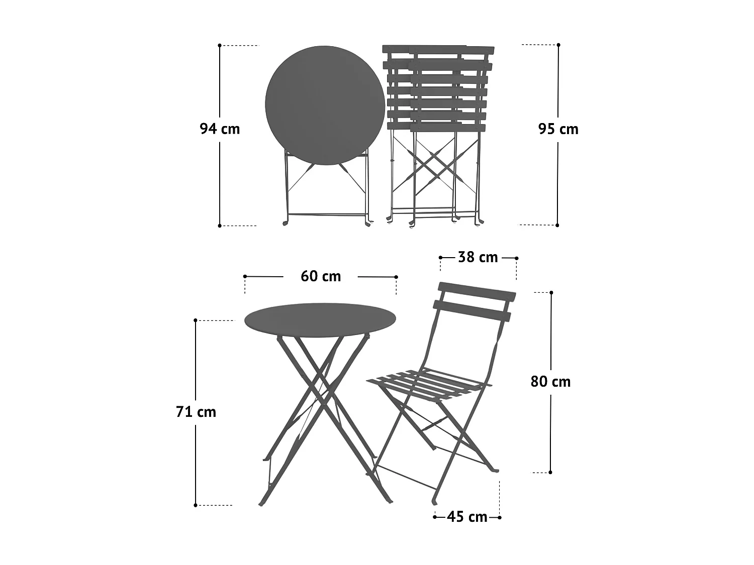 Meubles de balcon Chaise Table Métal pliants