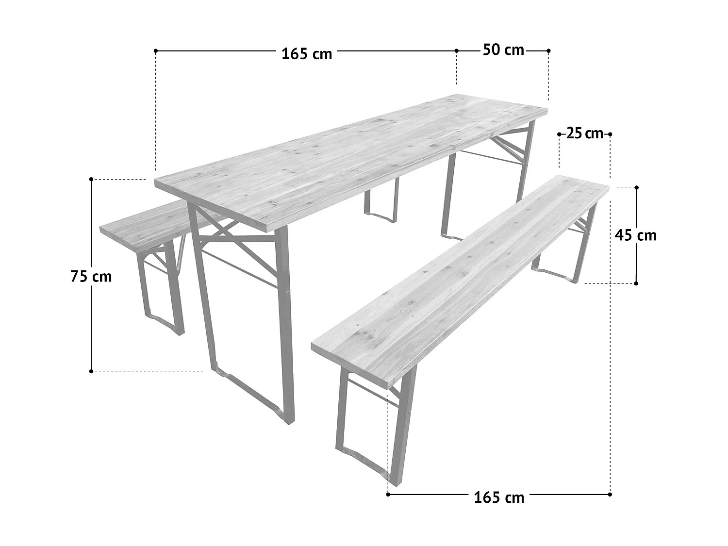 Garniture de brasserie pliante 3 pièces en bois