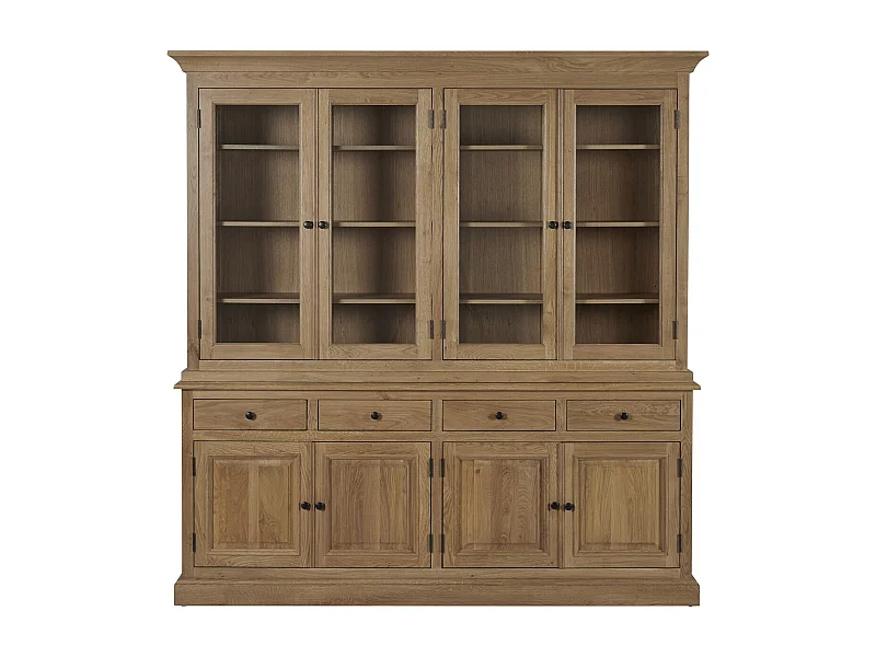 Buffet vaisselier en chêne 4 portes vitrées 4 tiroirs 4 portes bois - VICTORIA