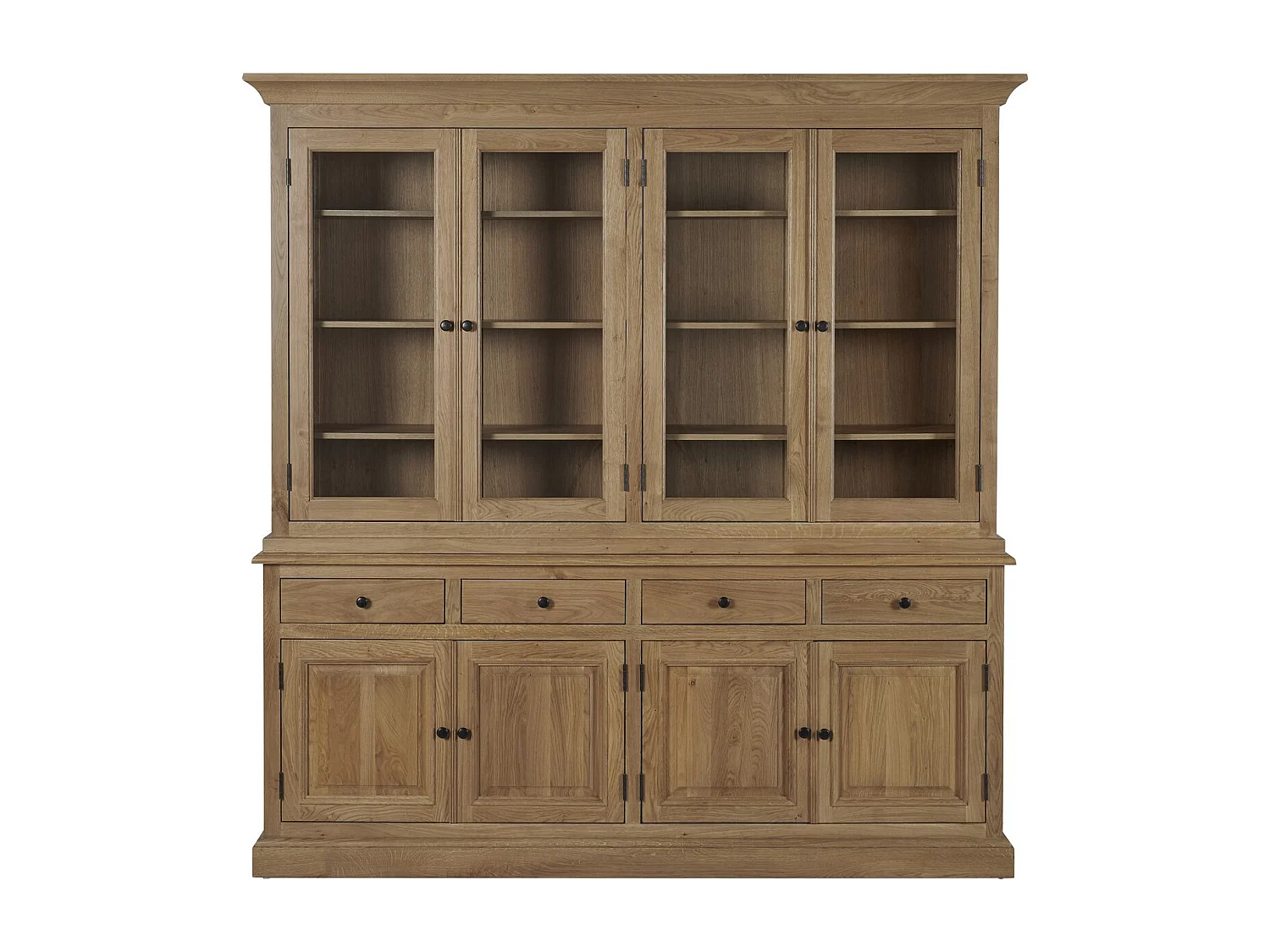 Buffet vaisselier en chêne 4 portes vitrées 4 tiroirs 4 portes bois - VICTORIA