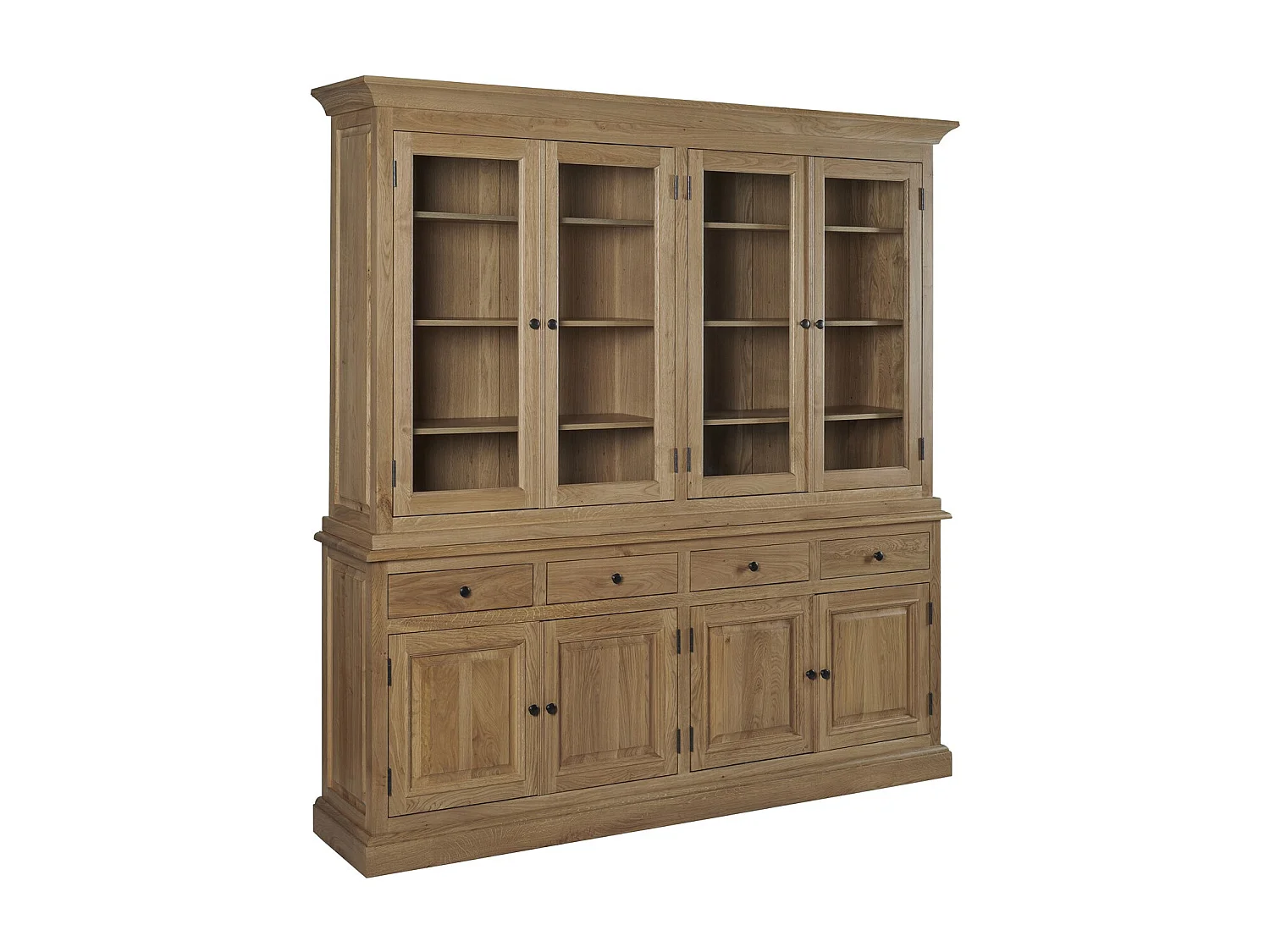 Buffet vaisselier en chêne 4 portes vitrées 4 tiroirs 4 portes bois - VICTORIA