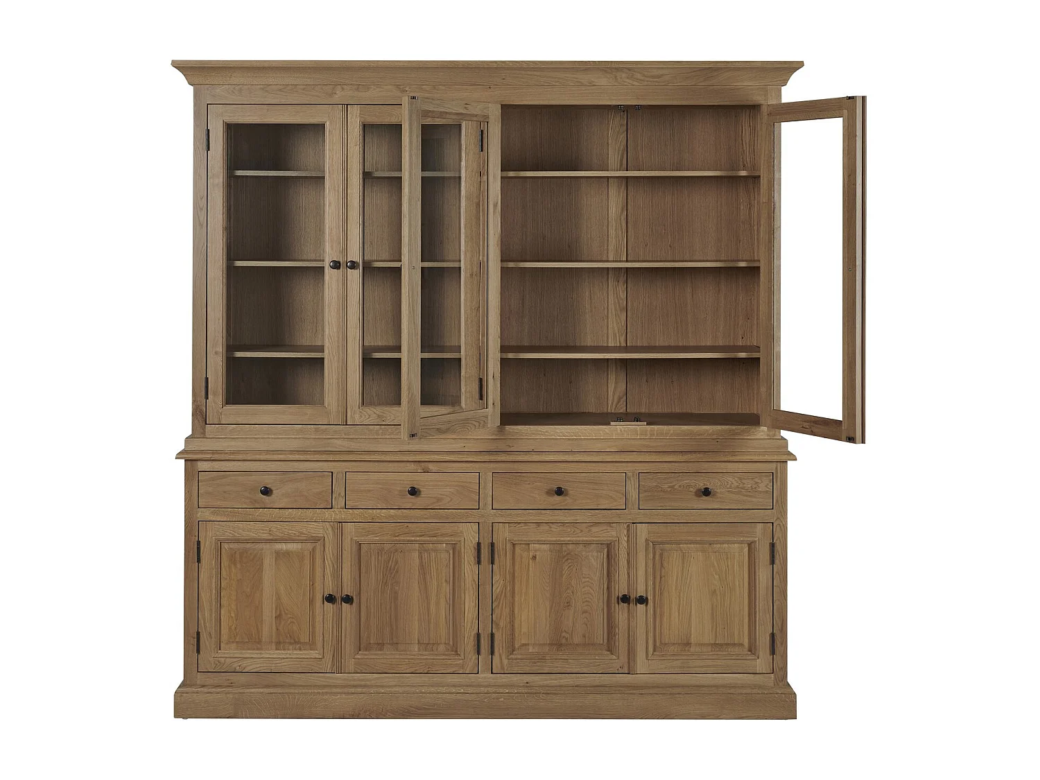 Buffet vaisselier en chêne 4 portes vitrées 4 tiroirs 4 portes bois - VICTORIA