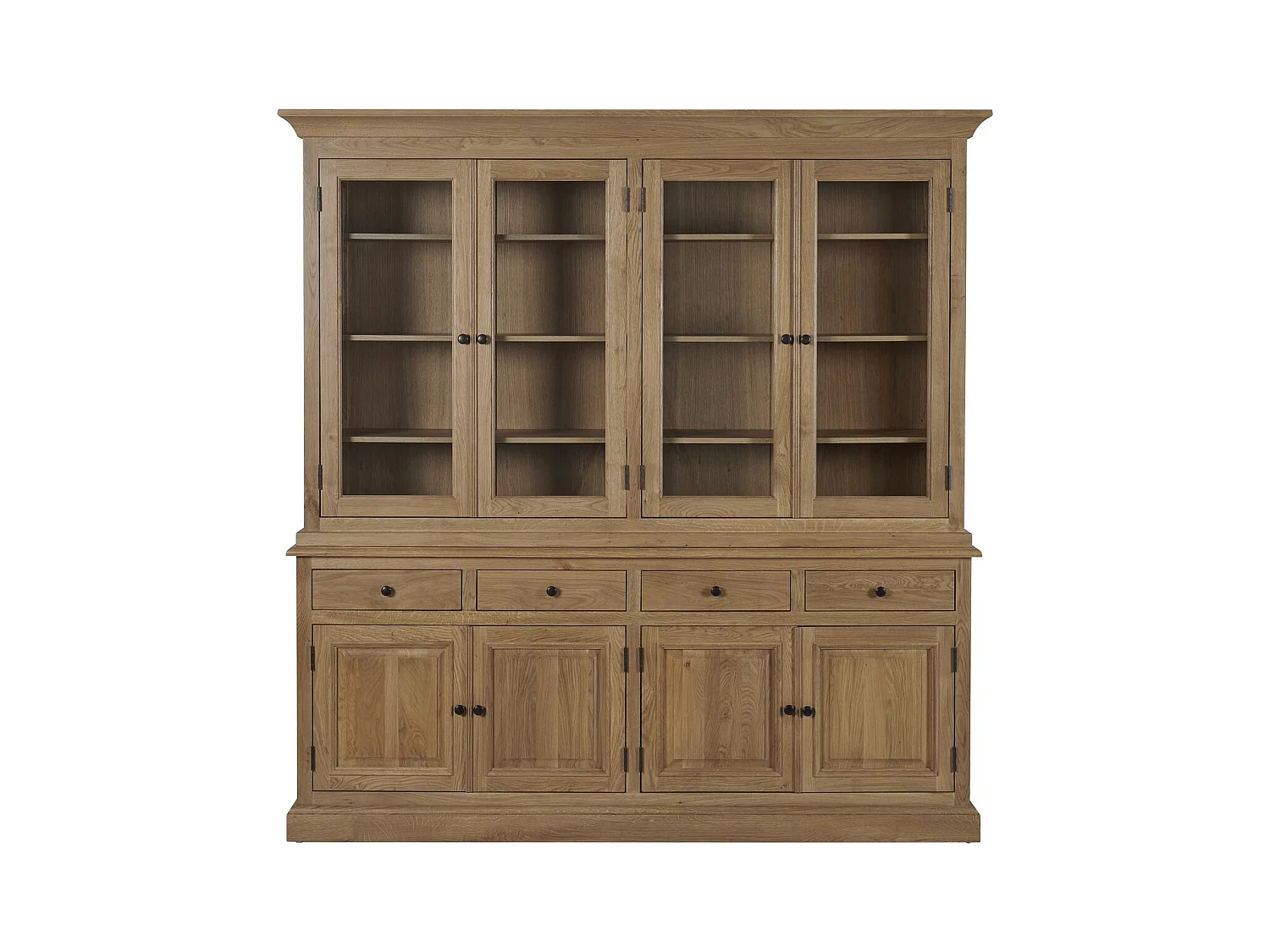 Buffet vaisselier en chêne 4 portes vitrées 4 tiroirs 4 portes bois - VICTORIA
