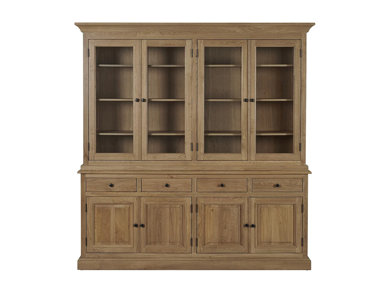 Buffet vaisselier en chêne 4 portes vitrées 4 tiroirs 4 portes bois - VICTORIA