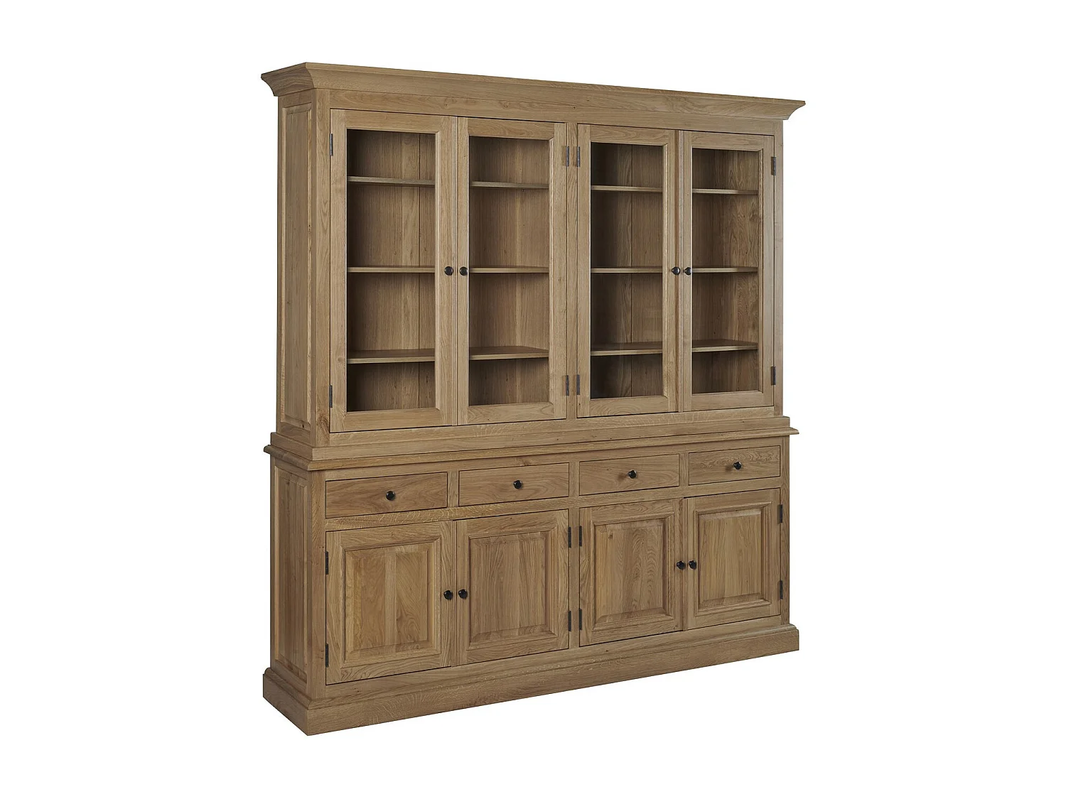 Buffet vaisselier en chêne 4 portes vitrées 4 tiroirs 4 portes bois - VICTORIA