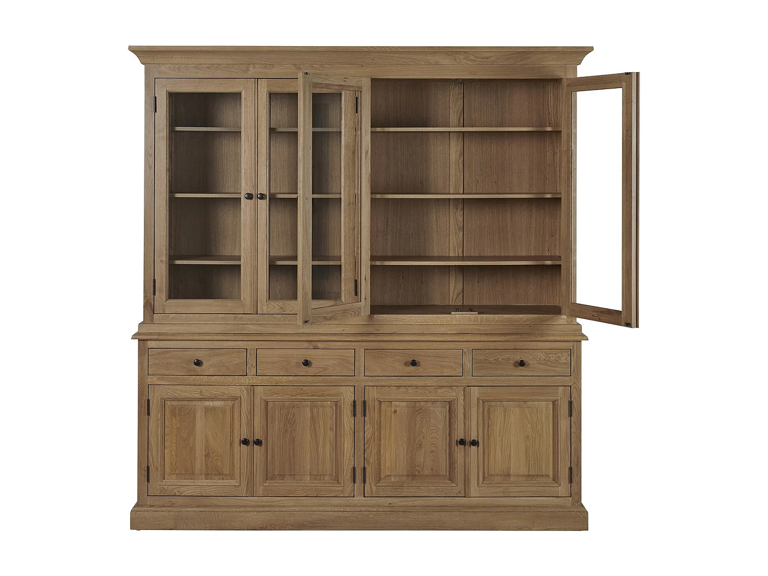 Buffet vaisselier en chêne 4 portes vitrées 4 tiroirs 4 portes bois - VICTORIA