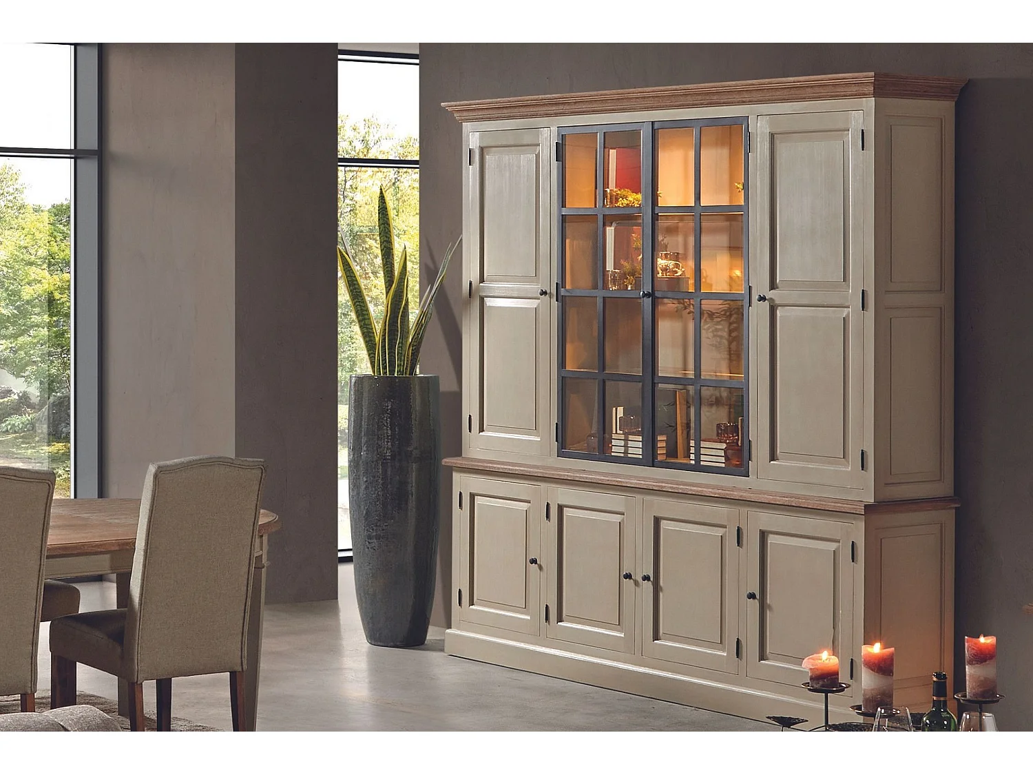 Buffet vaisselier en bois 4 portes éclairage LED - VILLAS