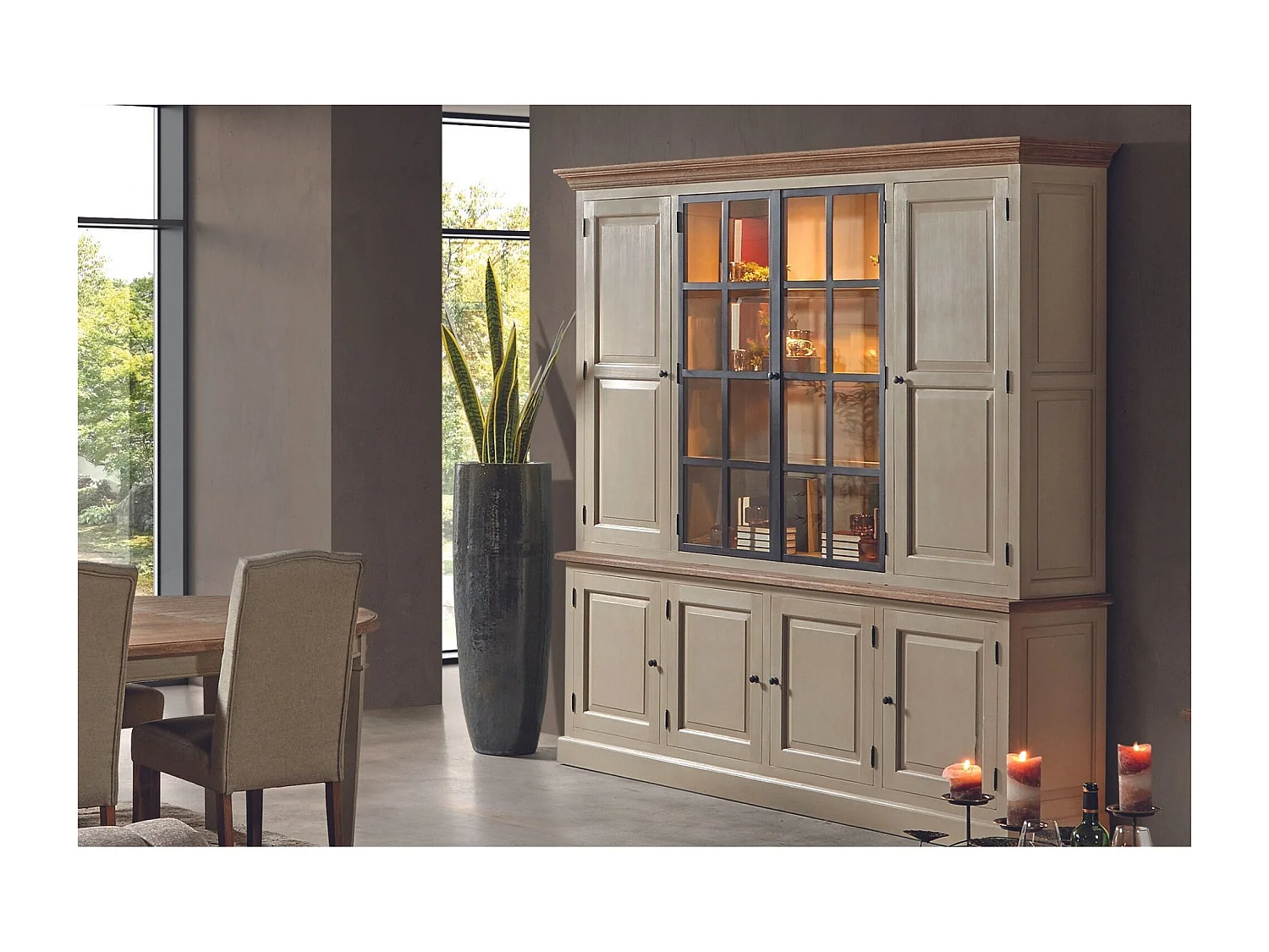 Buffet vaisselier en bois 4 portes éclairage LED - VILLAS