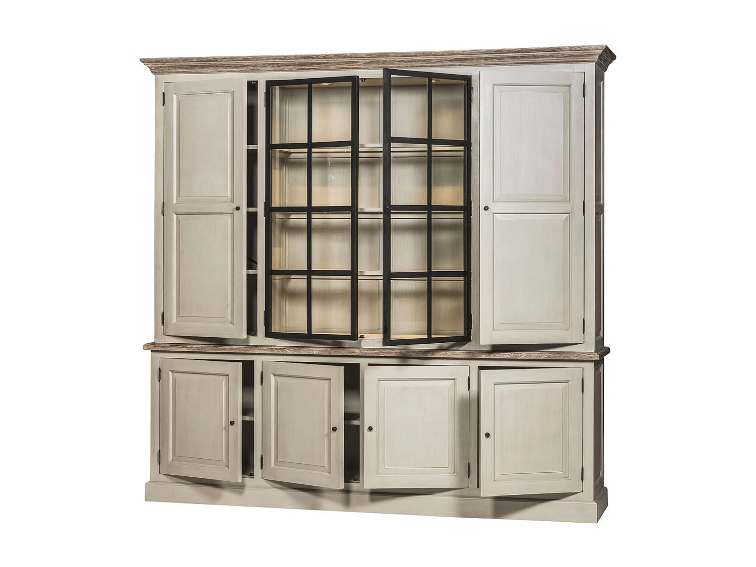 Buffet vaisselier en bois 4 portes éclairage LED - VILLAS