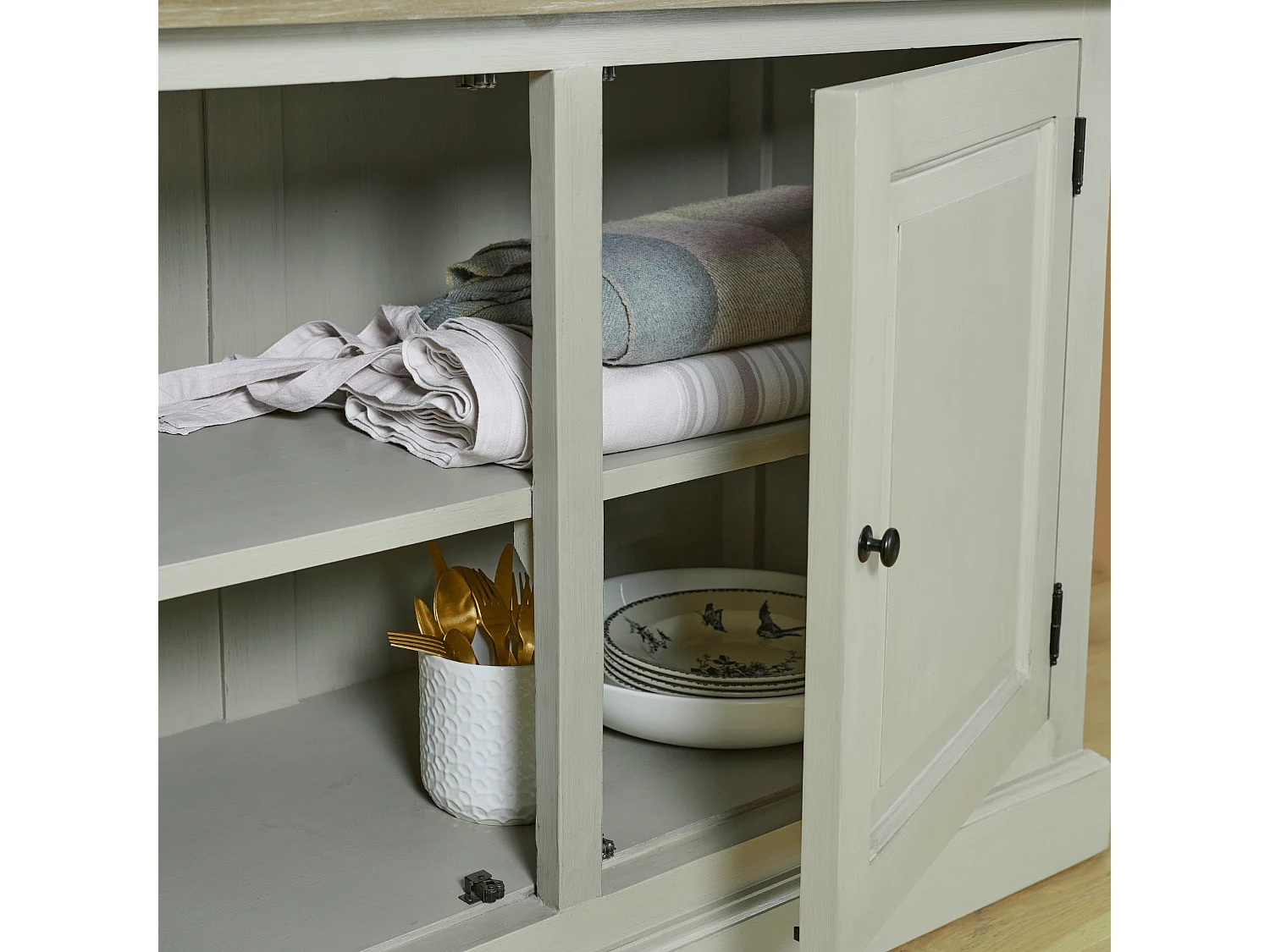 Buffet vaisselier en bois 2 portes vitrées éclairage LED - VILLAS