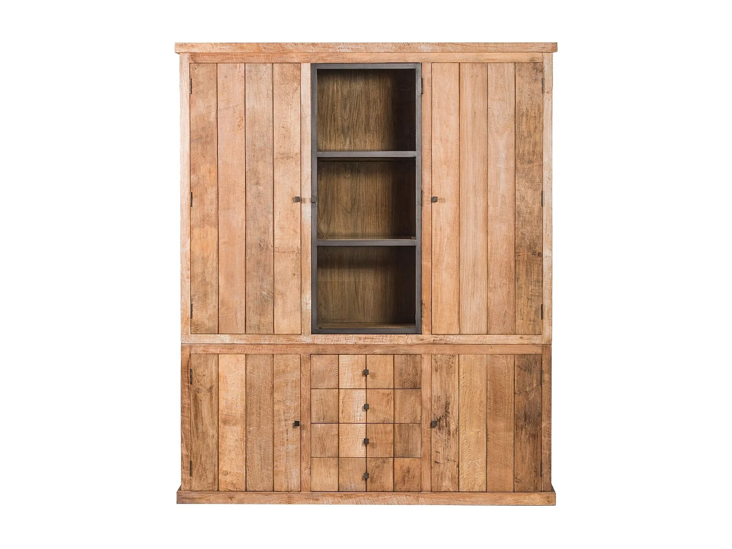 Buffet vaisselier en bois recyclé 3 portes 4 tiroirs éclairage LED - LINAS