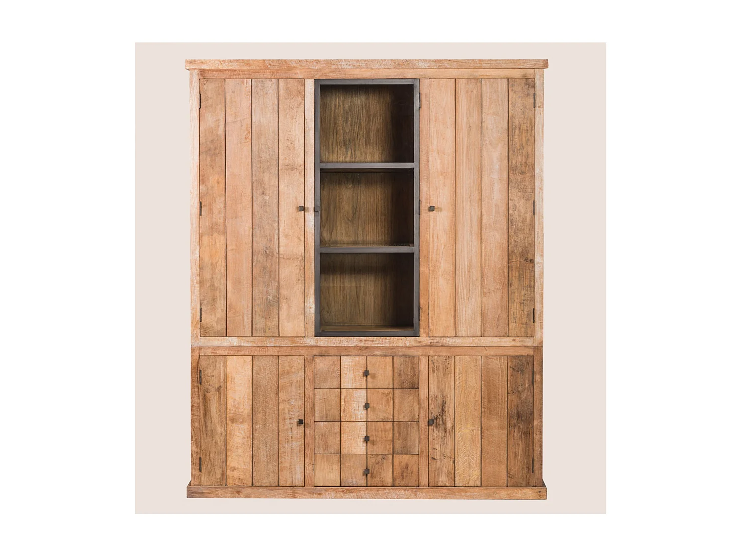 Buffet vaisselier en bois recyclé 3 portes 4 tiroirs éclairage LED - LINAS