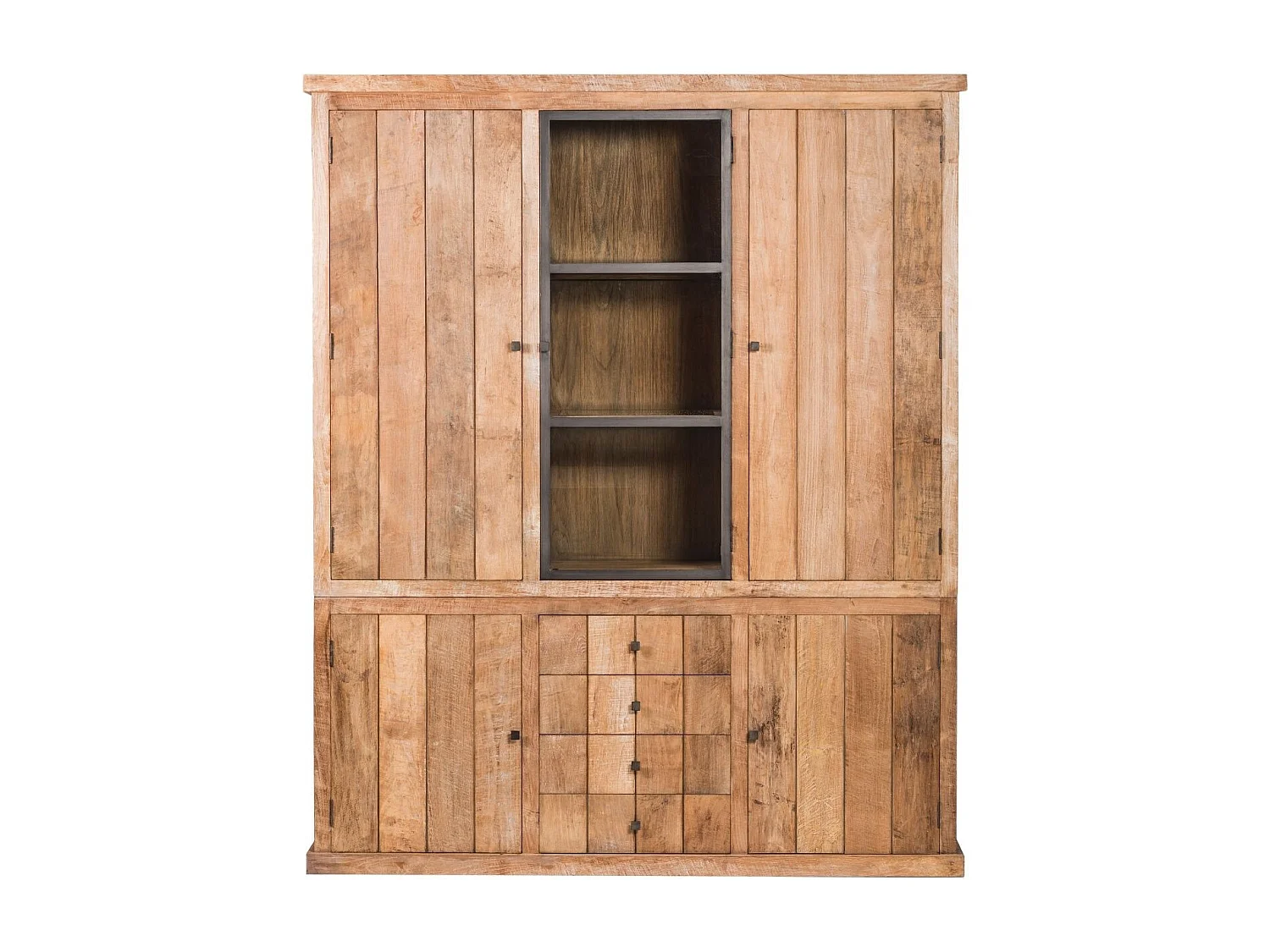 Buffet vaisselier en bois recyclé 3 portes 4 tiroirs éclairage LED - LINAS