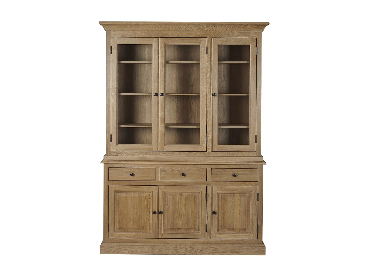 Buffet vaisselier en chêne 3 portes vitrées 3 tiroirs 3 portes bois - VICTORIA