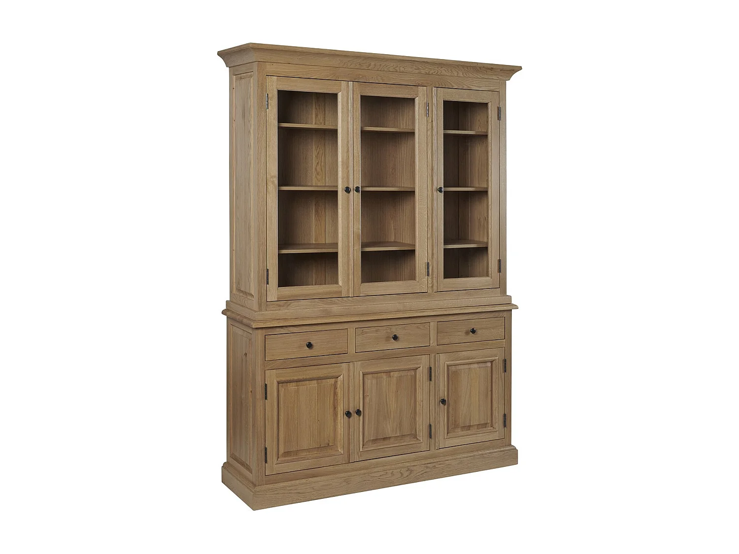 Buffet vaisselier en chêne 3 portes vitrées 3 tiroirs 3 portes bois - VICTORIA