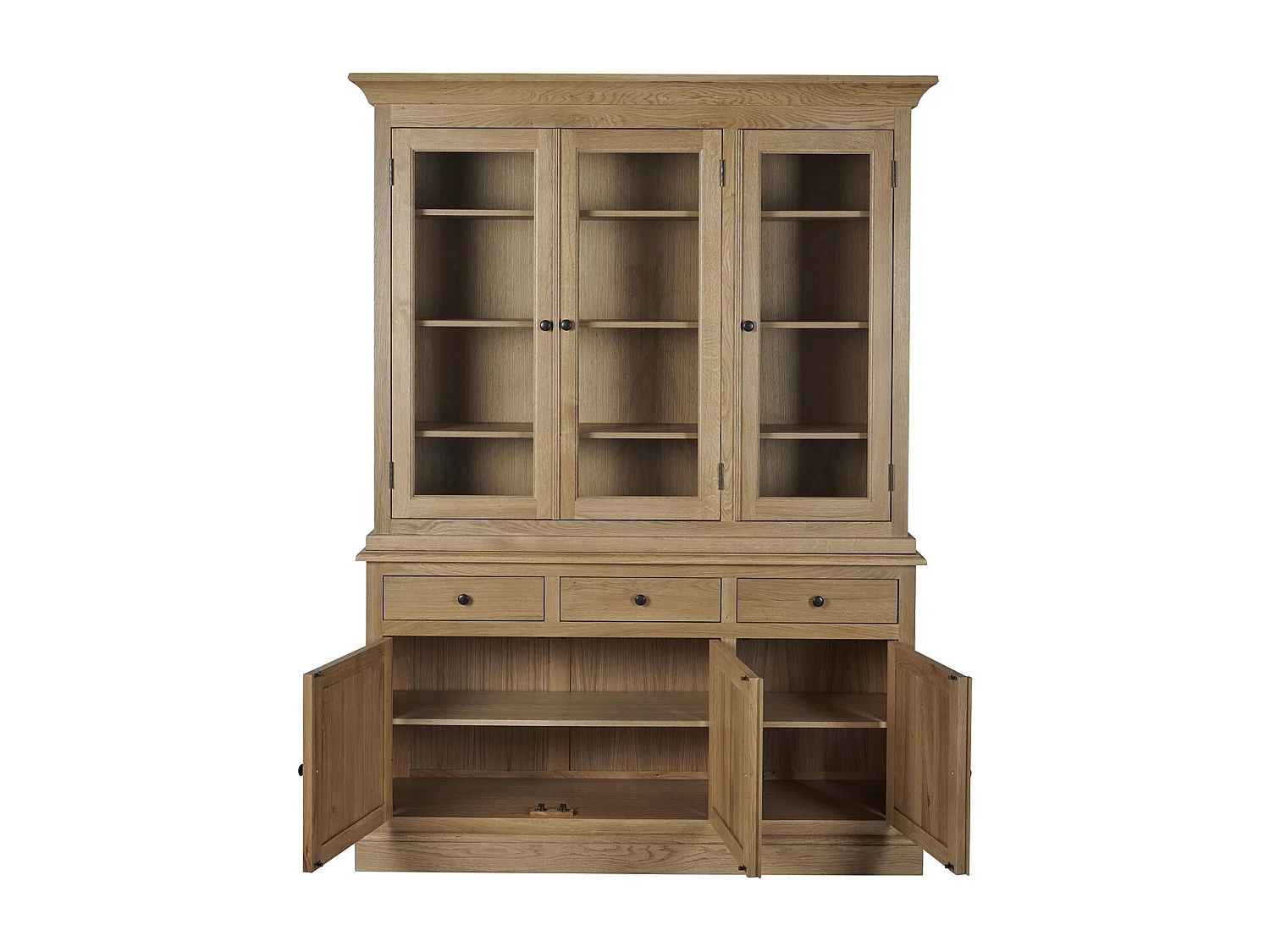 Buffet vaisselier en chêne 3 portes vitrées 3 tiroirs 3 portes bois - VICTORIA